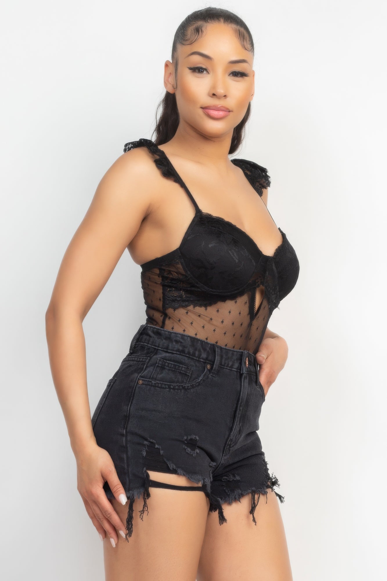 Sweetheart Cut-out Cami Ruffled Bodysuit product image