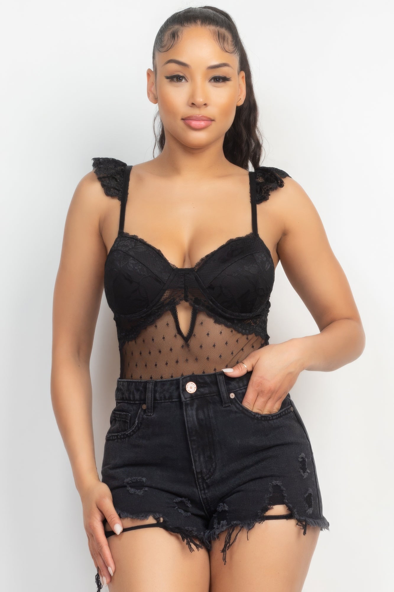 Sweetheart Cut-out Cami Ruffled Bodysuit product image
