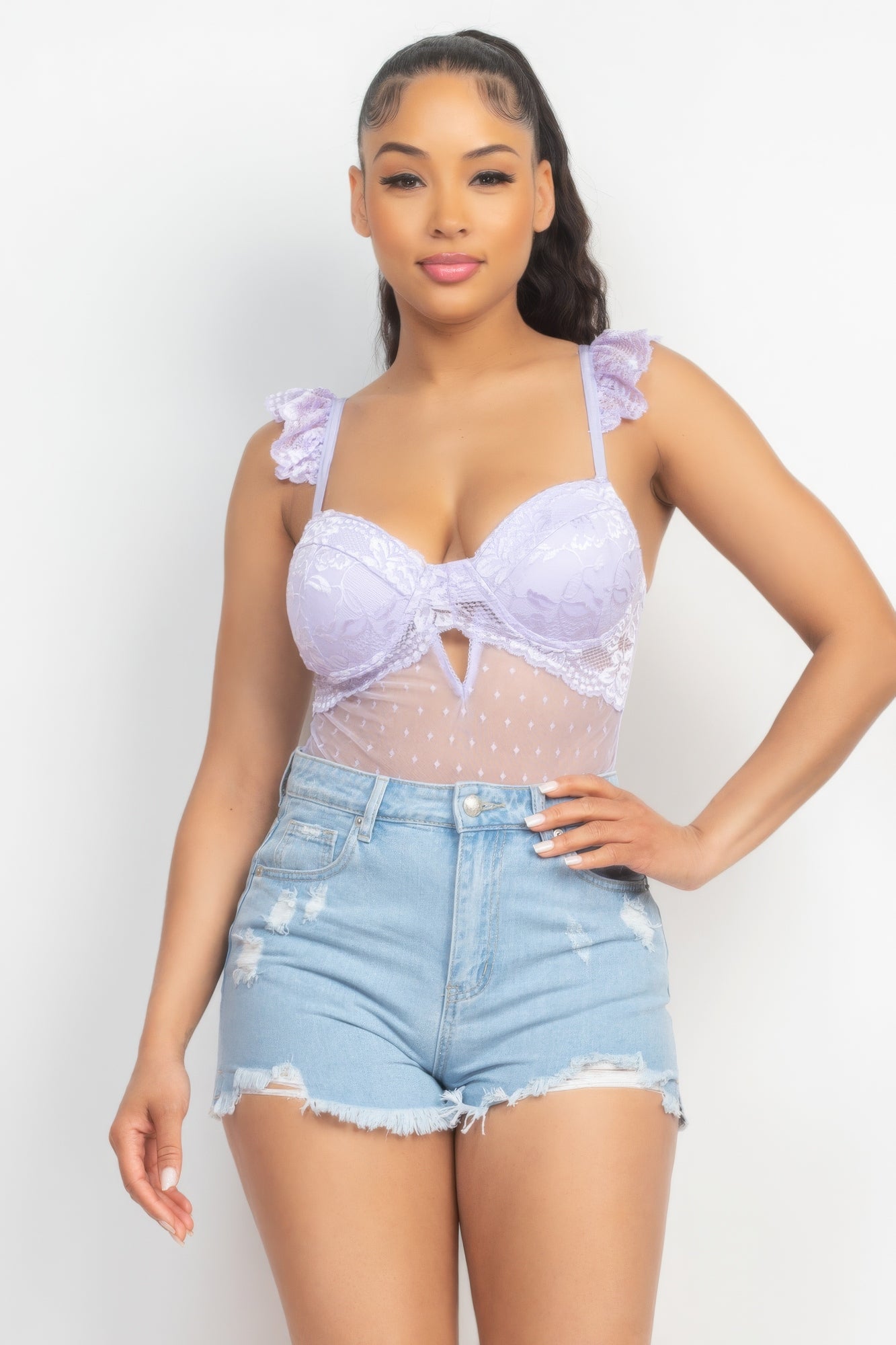 Sweetheart Cut-out Cami Ruffled Bodysuit product image