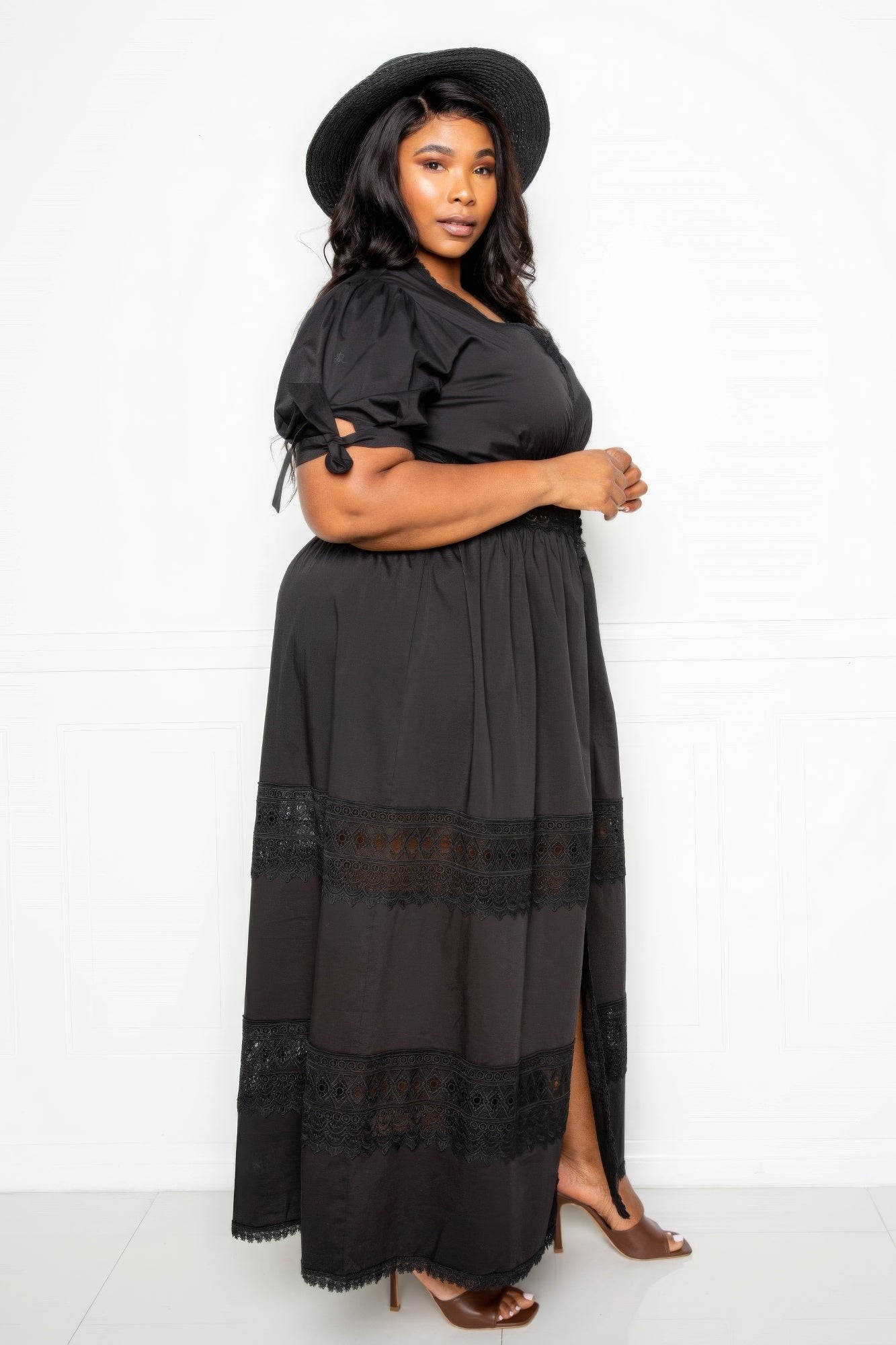 Puff Sleeve Maxi Dress With Lace Insert product image