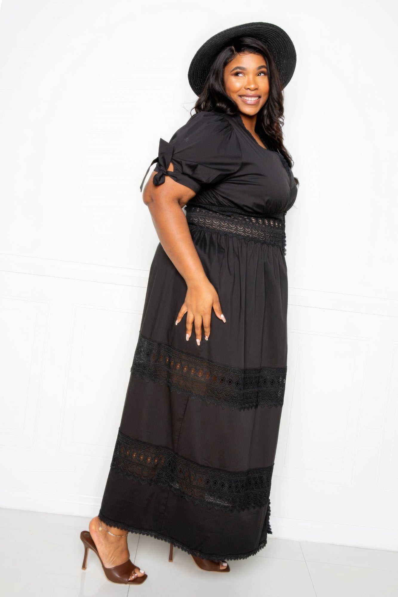 Puff Sleeve Maxi Dress With Lace Insert product image