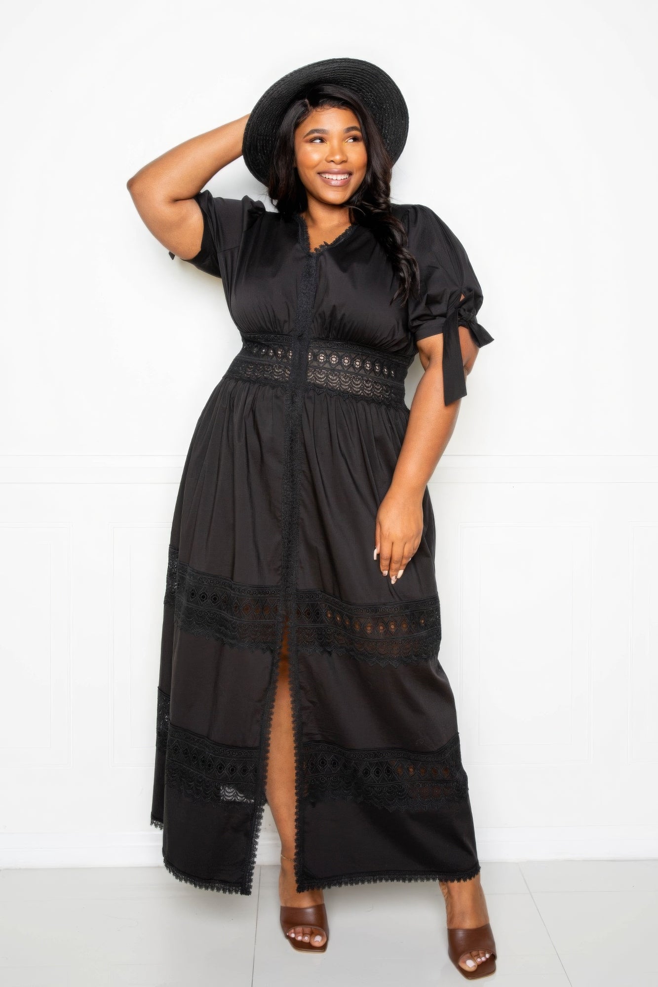 Puff Sleeve Maxi Dress With Lace Insert product image