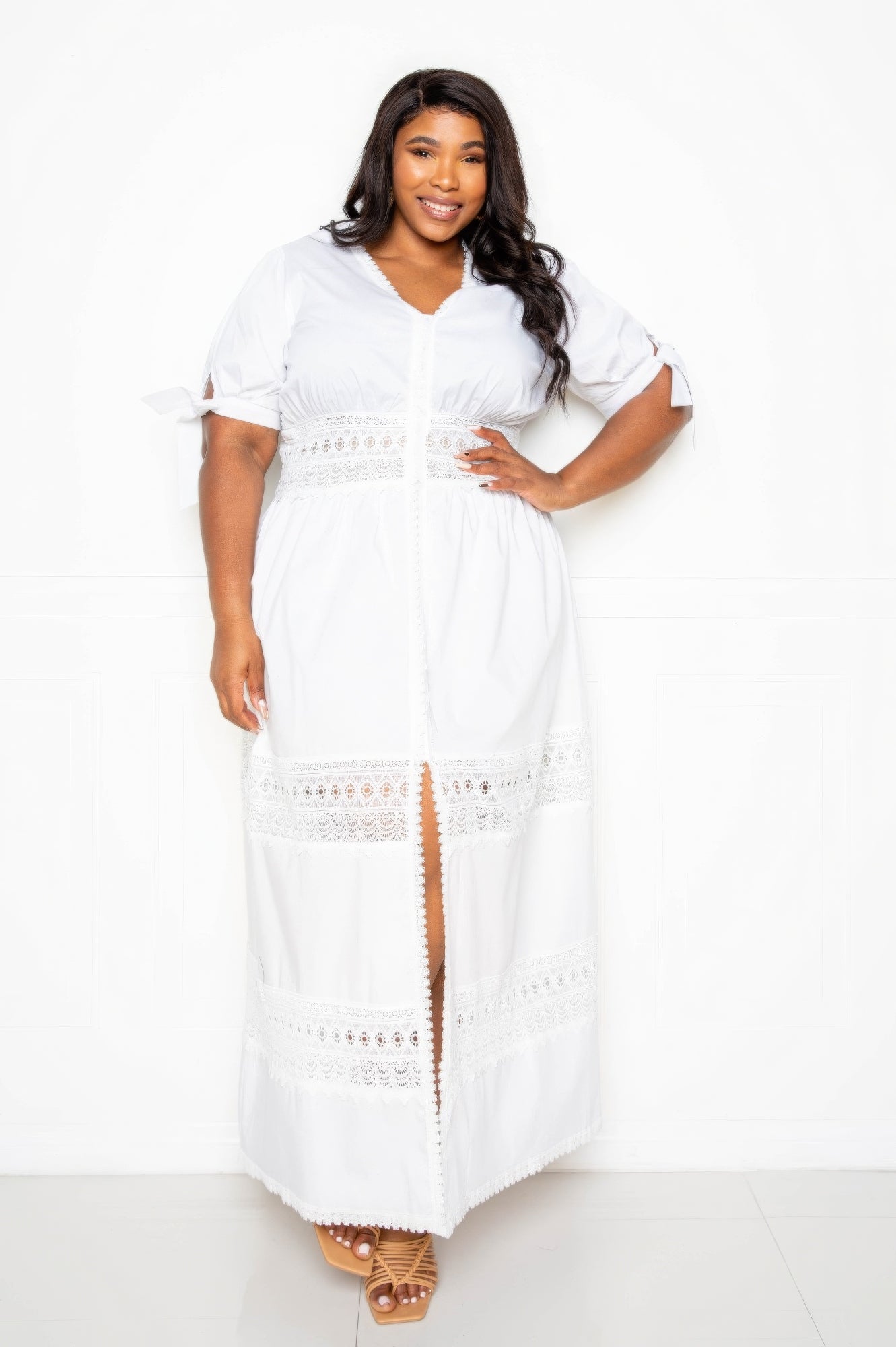 Puff Sleeve Maxi Dress With Lace Insert product image