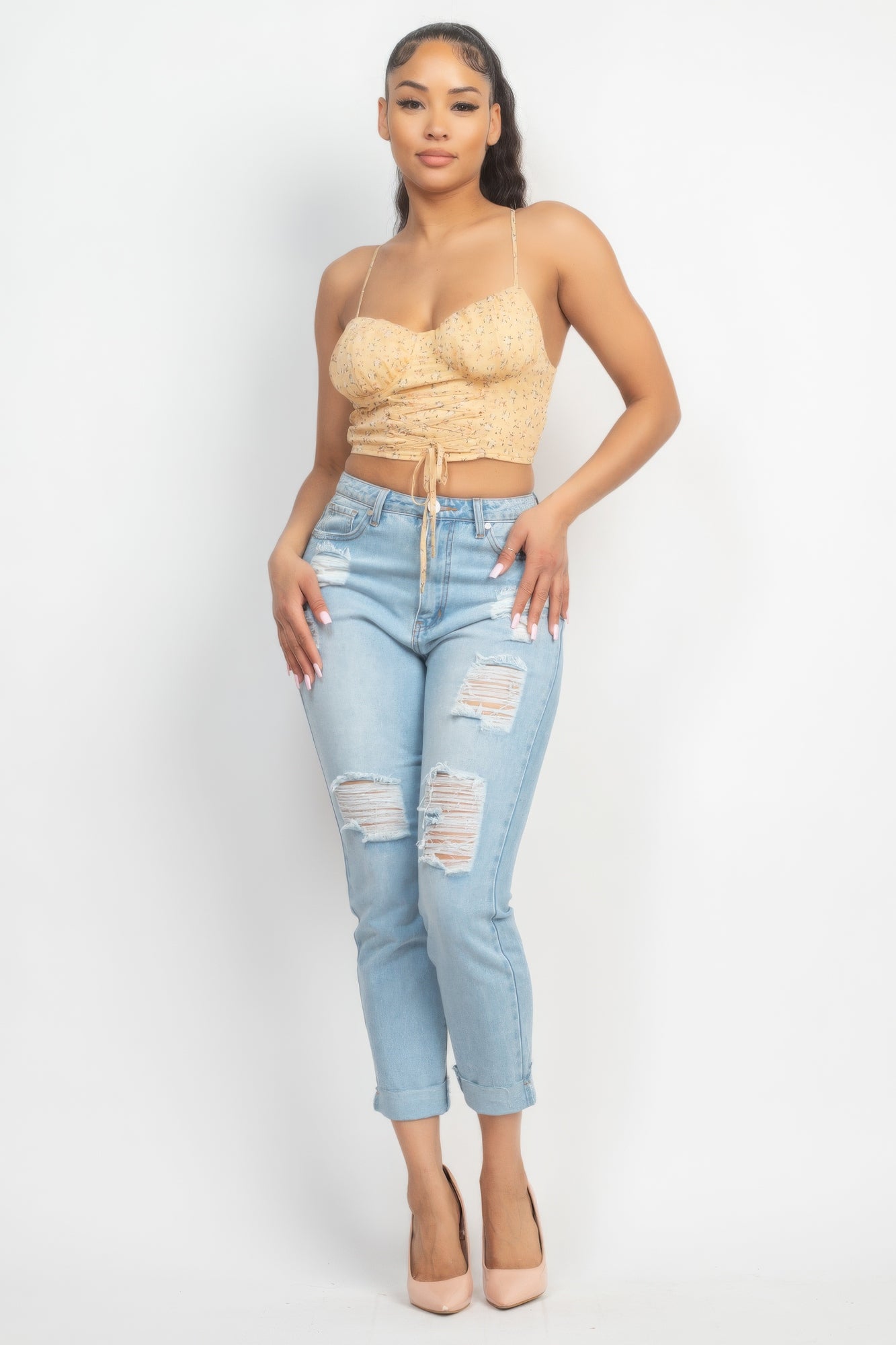 Floral Ditsy Front Tie Top Floral Ditsy Front Tie Top - TopFashionHQ