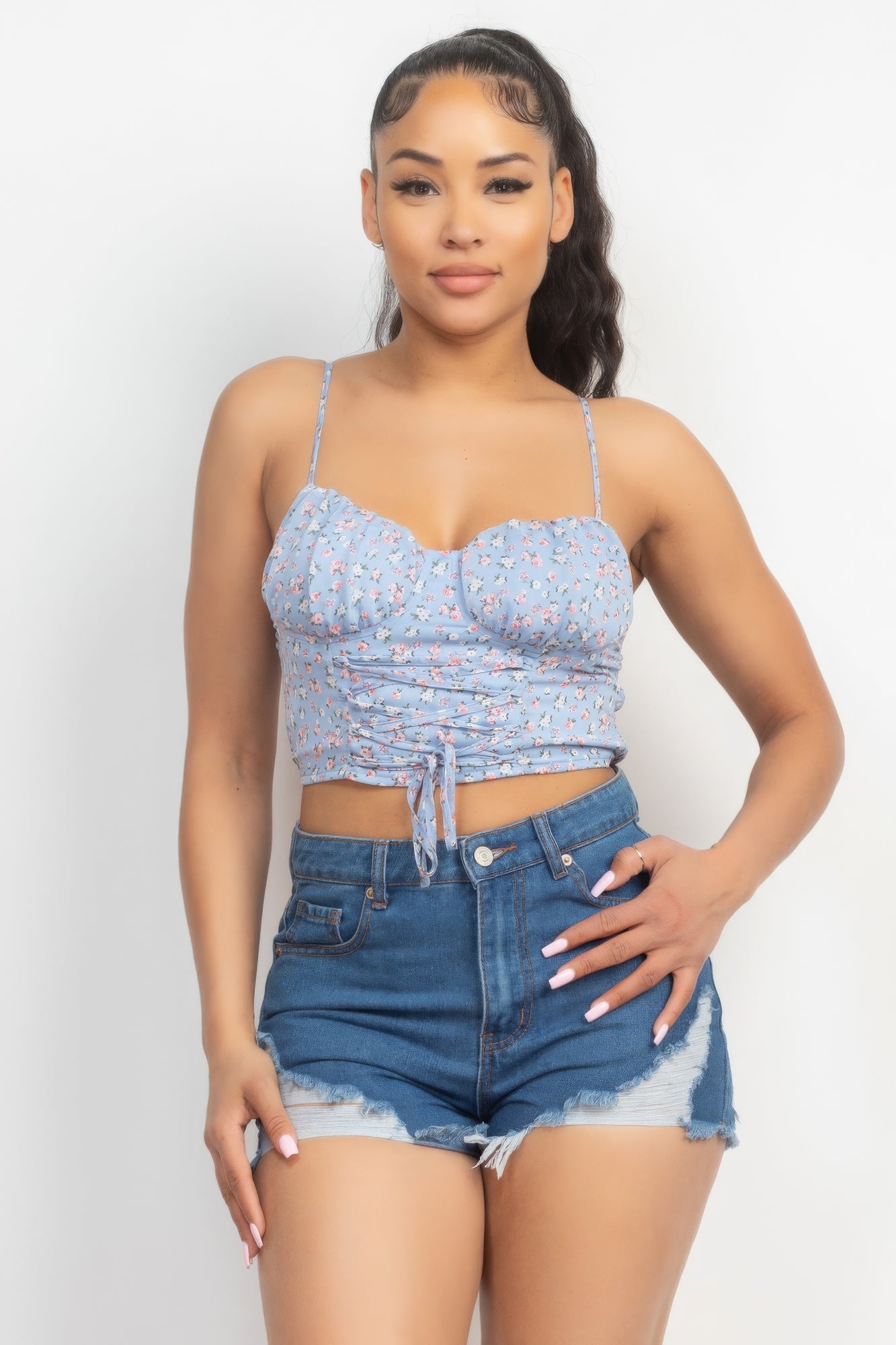 Floral Ditsy Front Tie Top Floral Ditsy Front Tie Top - TopFashionHQ