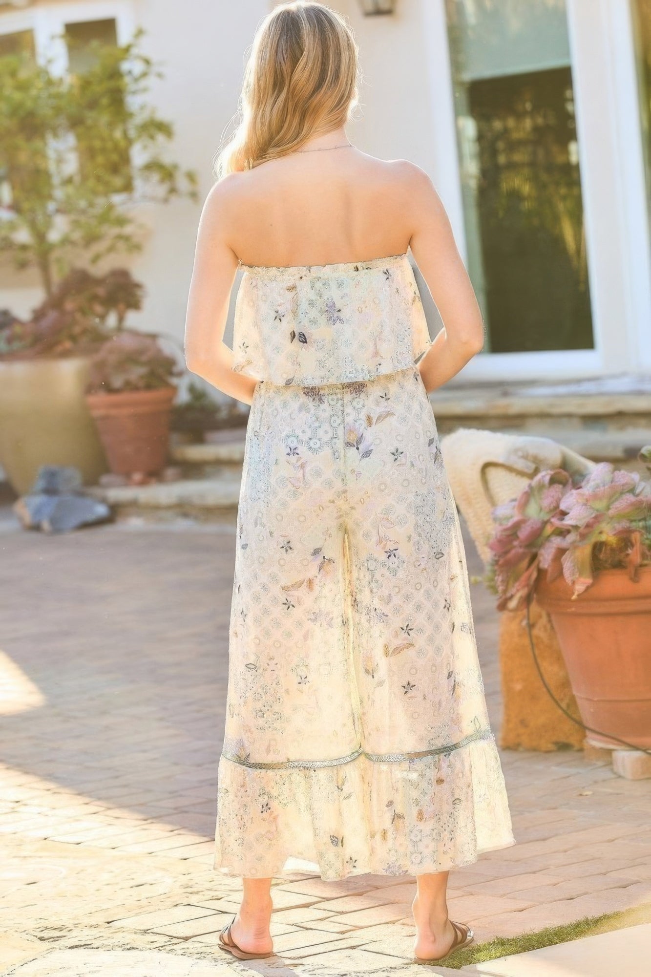 Tube Top With Tier Ruffle Waist Elastic Bottom Lace Trim Jumpsuit product image