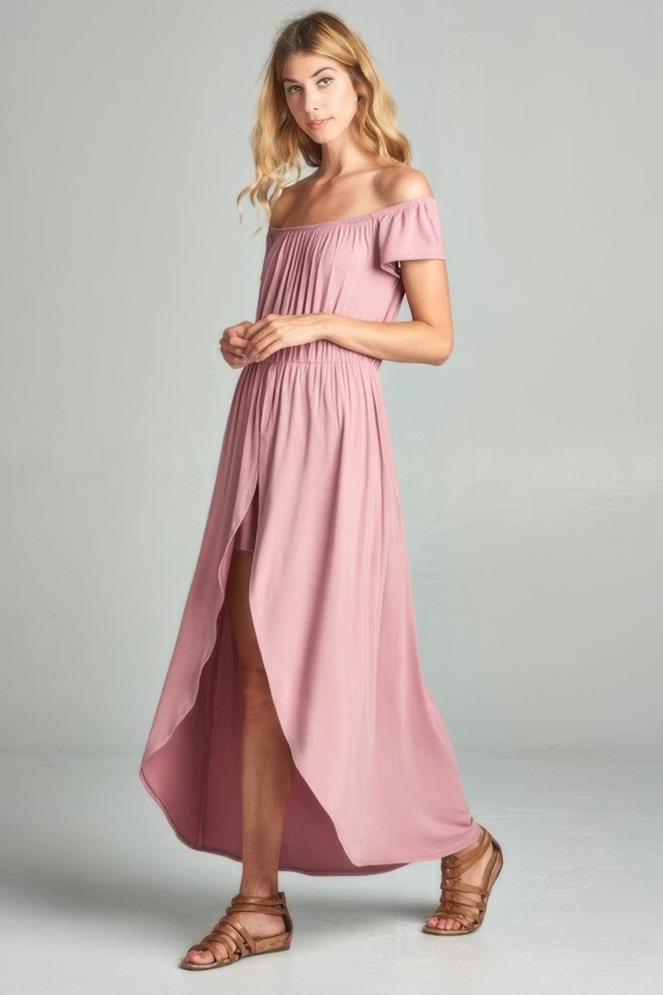 Off Shoulder Solid Jersey Romper Maxi product image