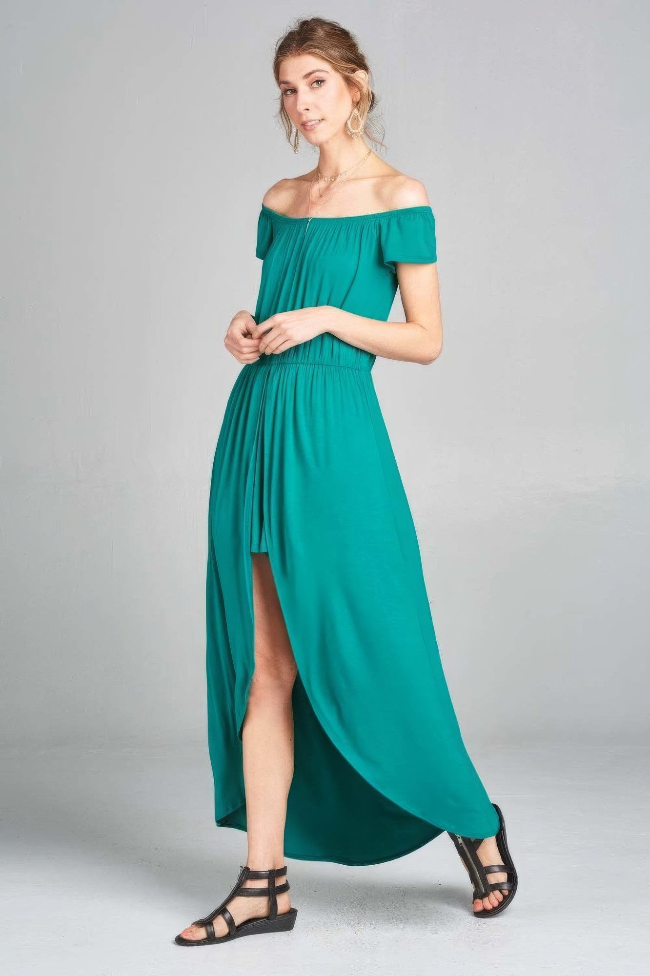 Off Shoulder Solid Jersey Romper Maxi product image