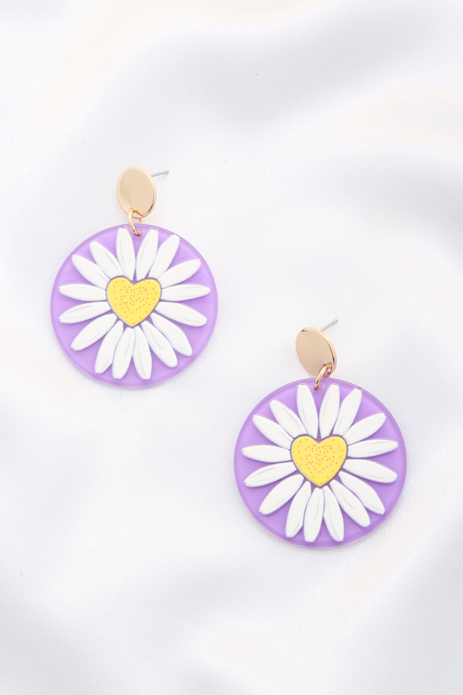 Daisy Printed Round Ac Drop Earriing Daisy Printed Round Ac Drop Earriing - TopFashionHQ