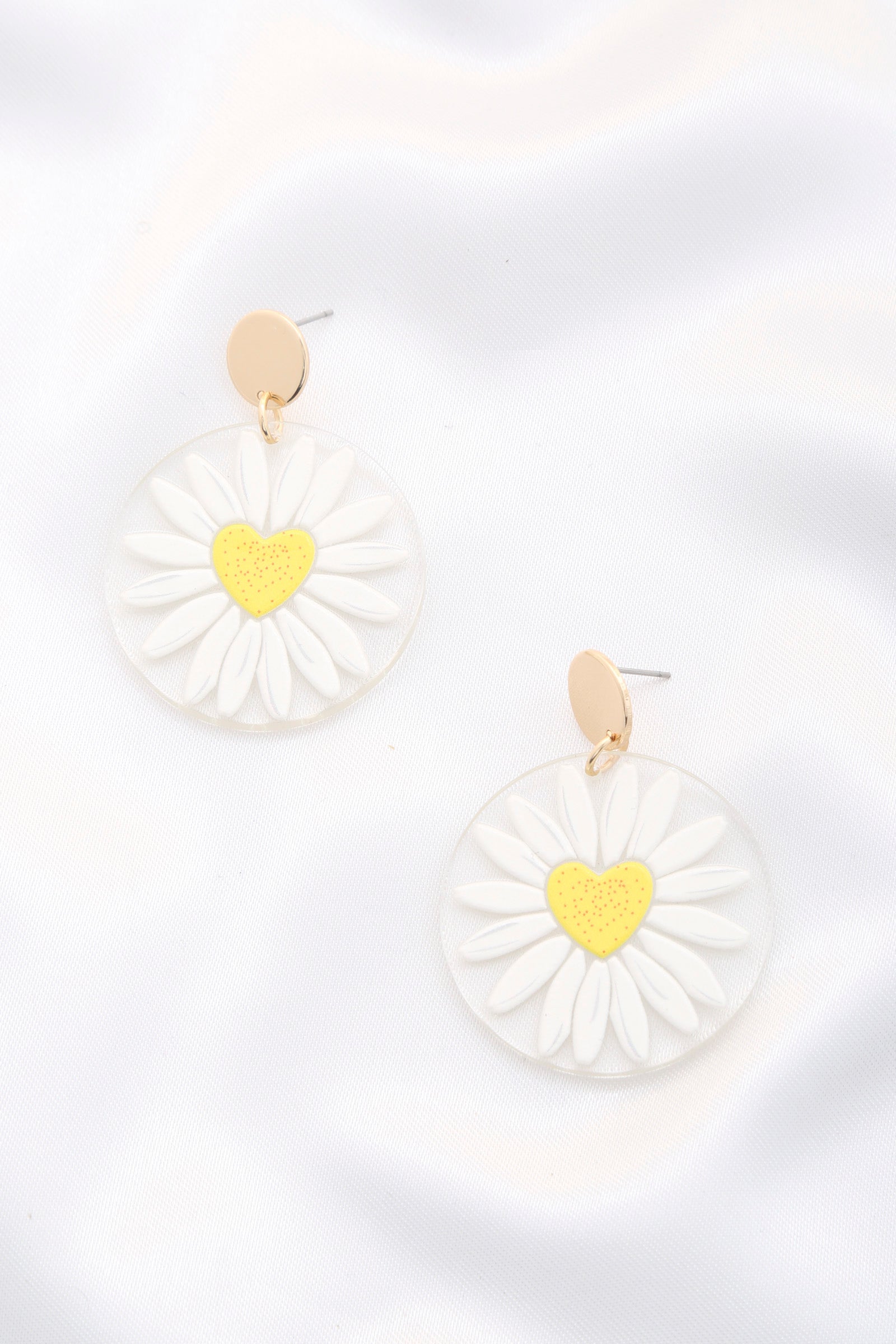 Daisy Printed Round Ac Drop Earriing Daisy Printed Round Ac Drop Earriing - TopFashionHQ