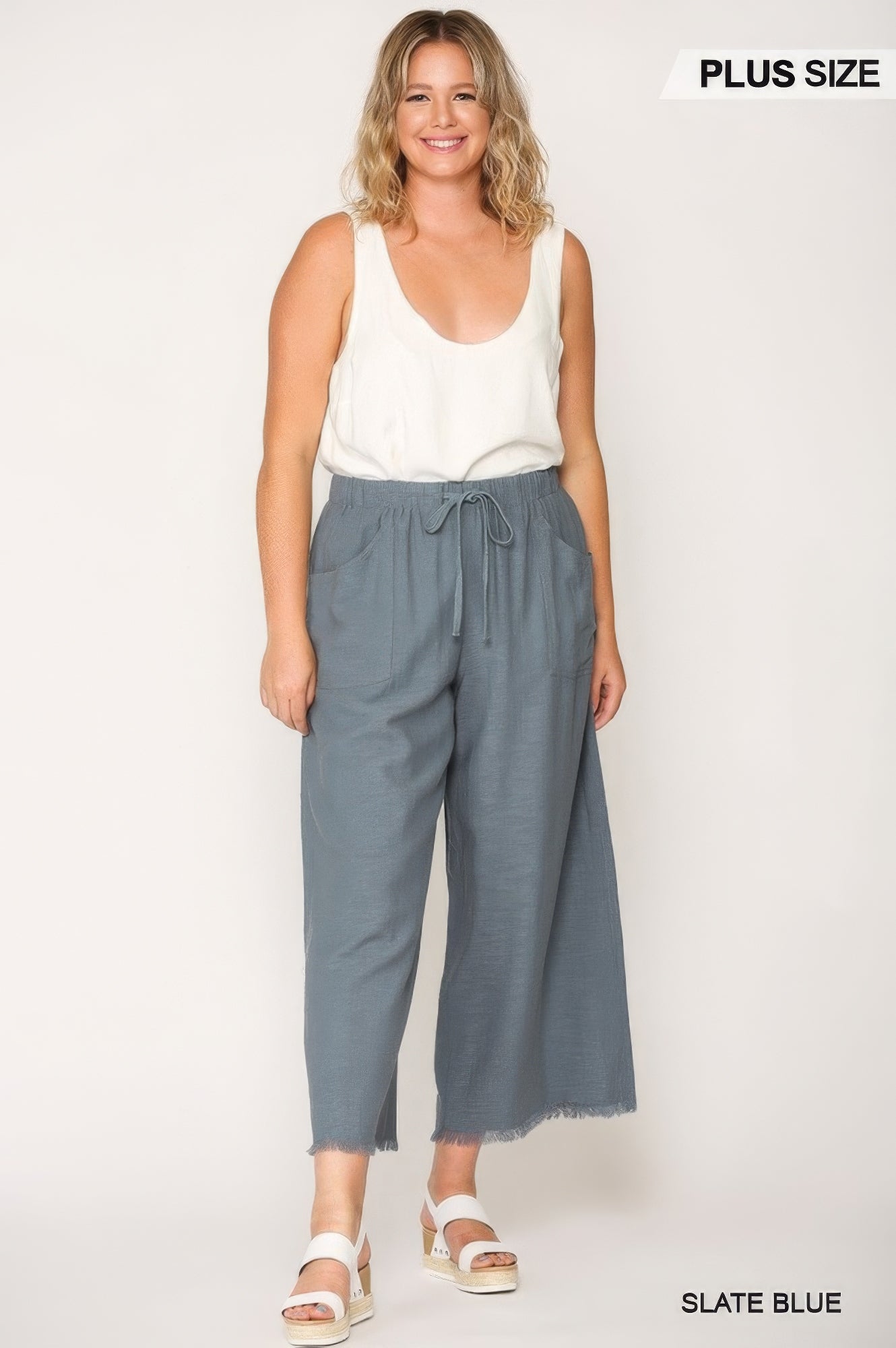 Frayed Wide Leg Pants With Pockets product image