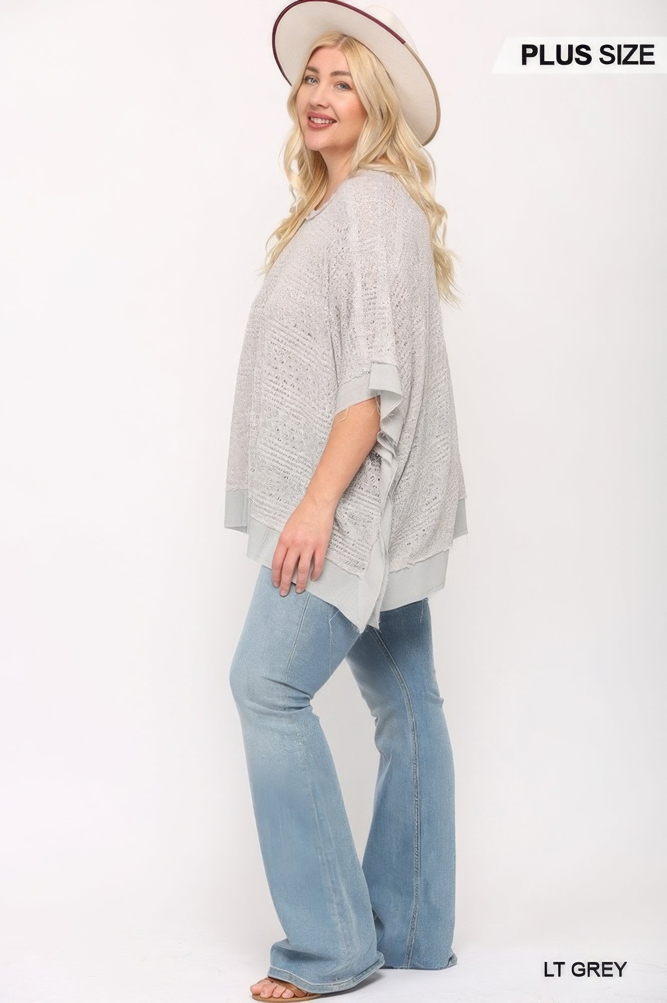 Light Knit And Woven Mixed Boxy Top With Poncho Sleeve product image