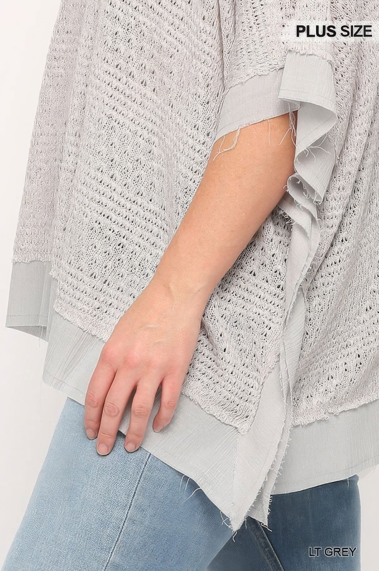 Light Knit And Woven Mixed Boxy Top With Poncho Sleeve product image