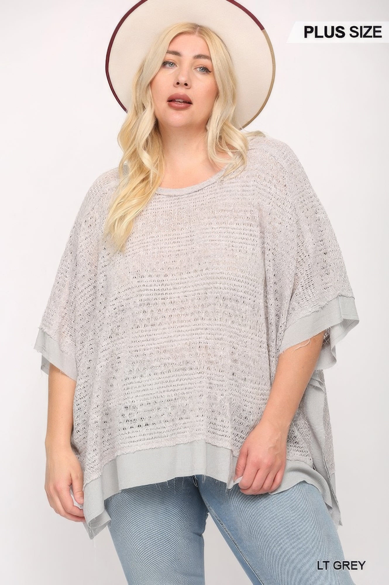 Light Knit And Woven Mixed Boxy Top With Poncho Sleeve product image