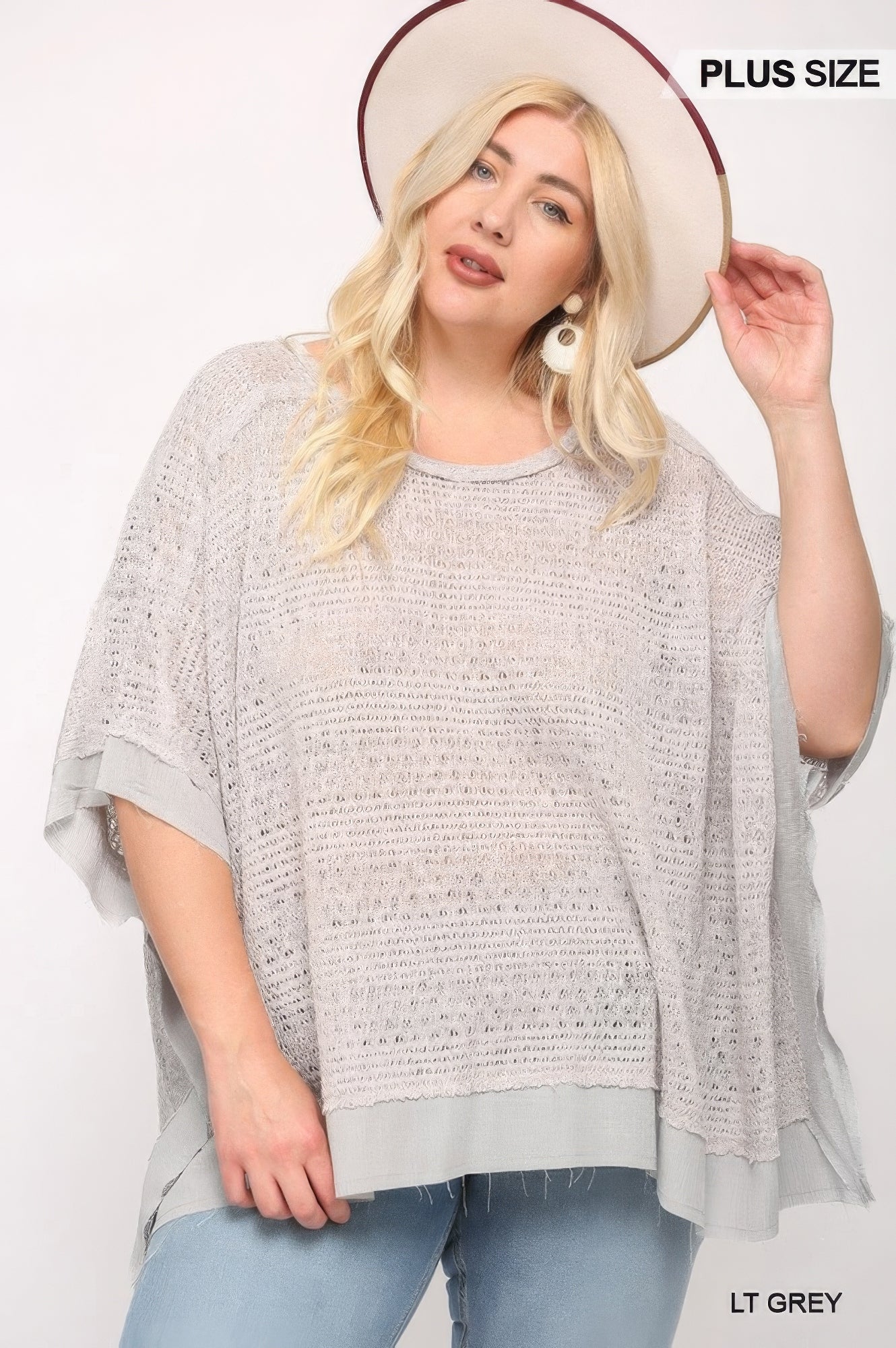 Light Knit And Woven Mixed Boxy Top With Poncho Sleeve product image