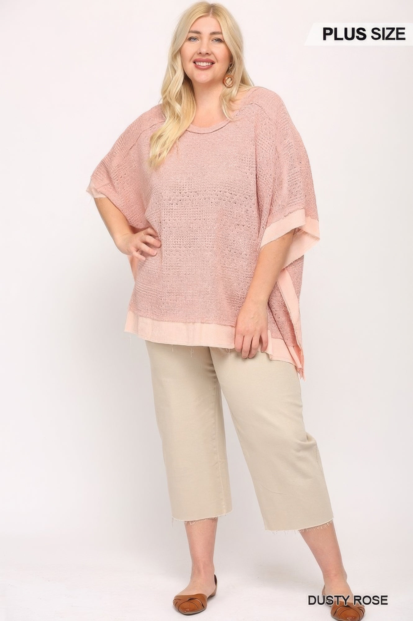 Light Knit And Woven Mixed Boxy Top With Poncho Sleeve product image