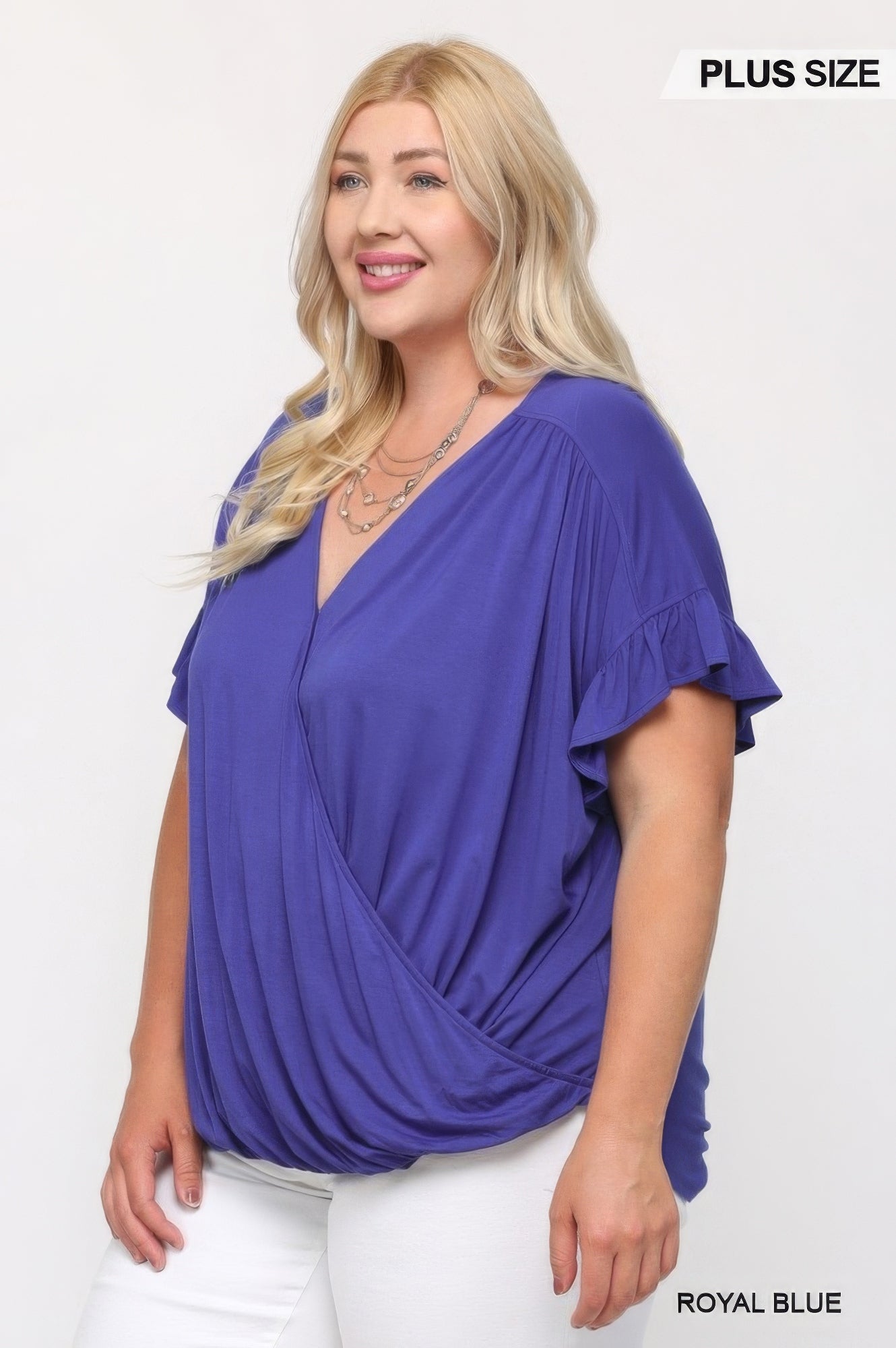 Solid Viscose Knit Surplice Top With Ruffle Sleeve product image