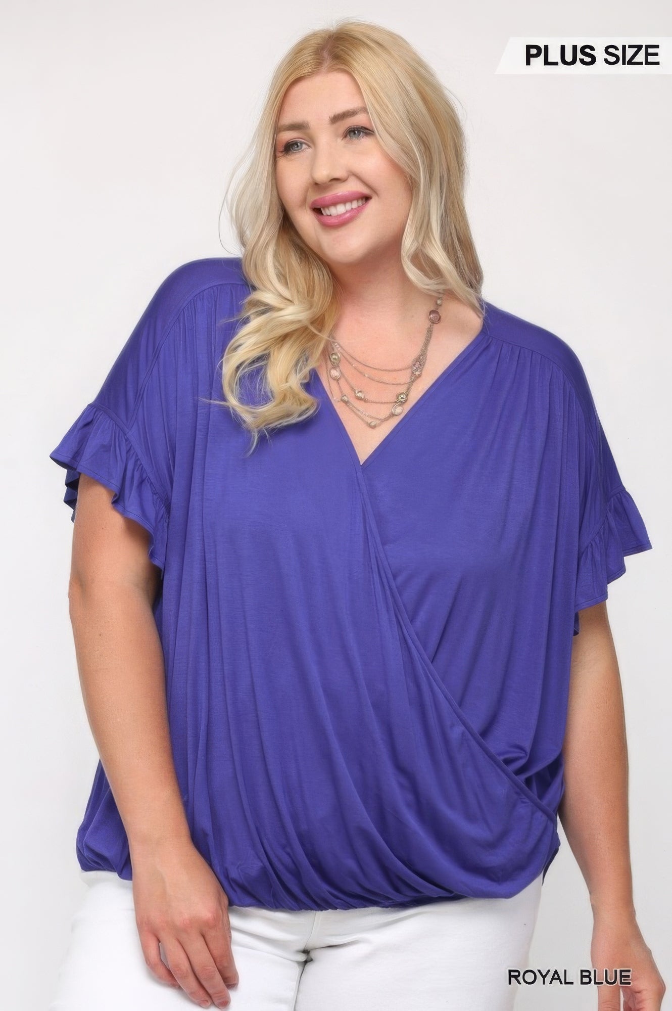 Solid Viscose Knit Surplice Top With Ruffle Sleeve product image