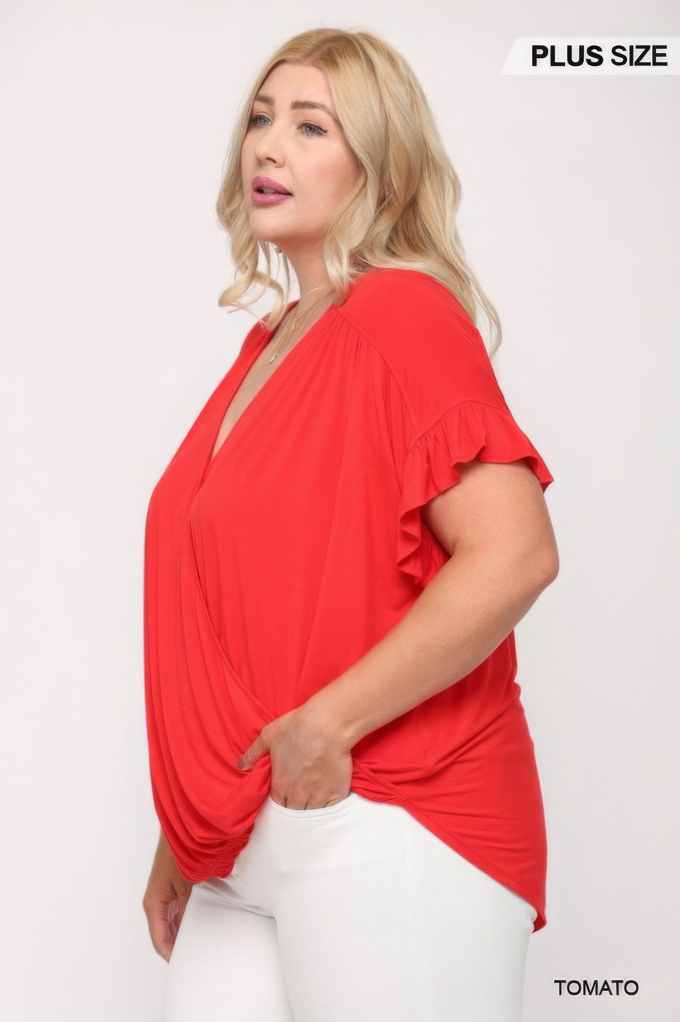 Solid Viscose Knit Surplice Top With Ruffle Sleeve product image
