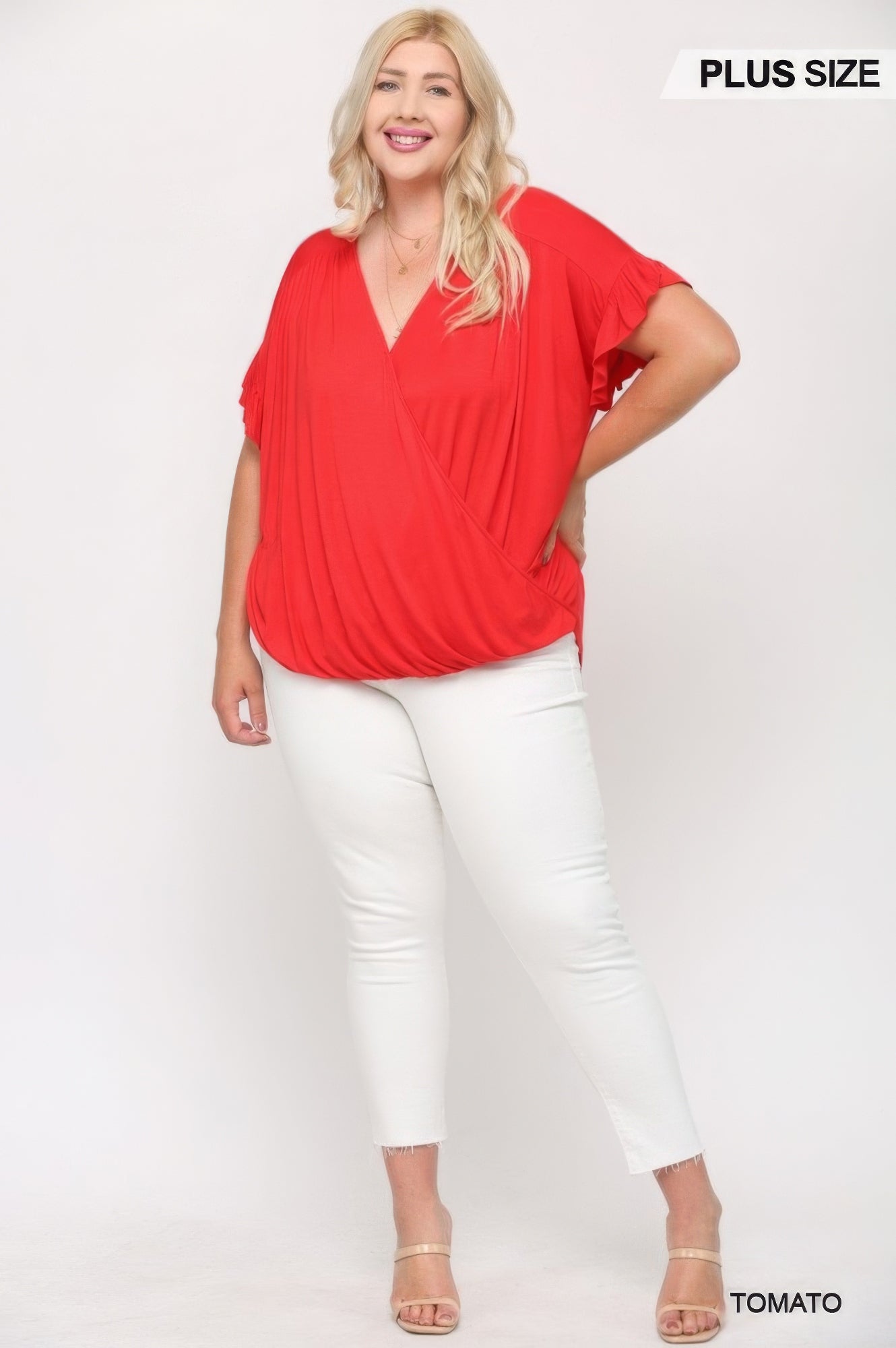 Solid Viscose Knit Surplice Top With Ruffle Sleeve product image