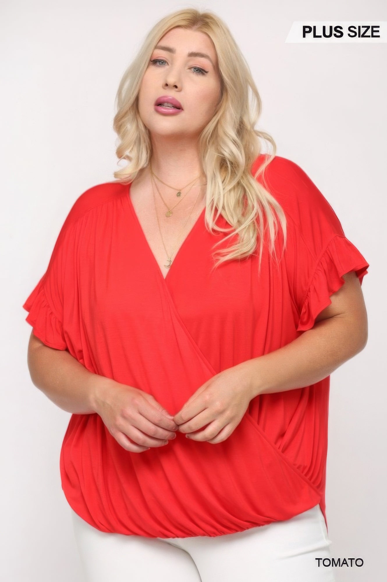 Solid Viscose Knit Surplice Top With Ruffle Sleeve product image