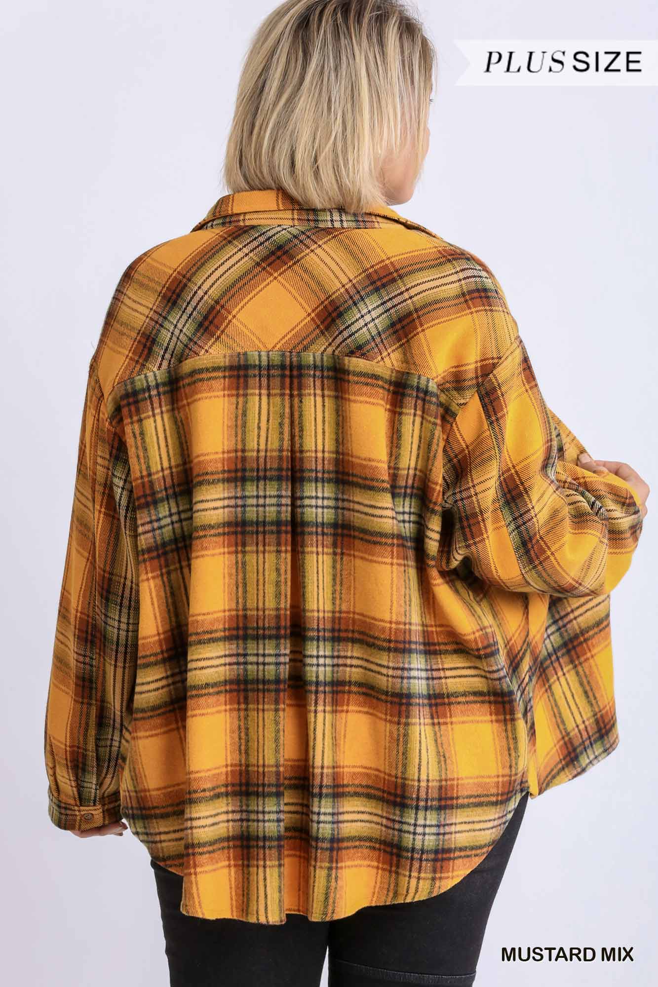 Plaid Collar Button Down Overshirt With Front Pockets product image
