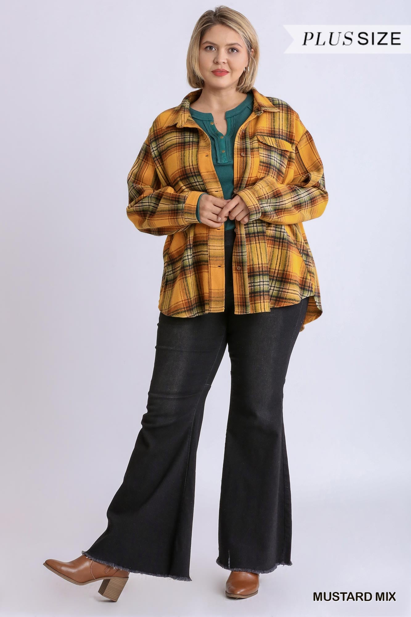 Plaid Collar Button Down Overshirt With Front Pockets product image