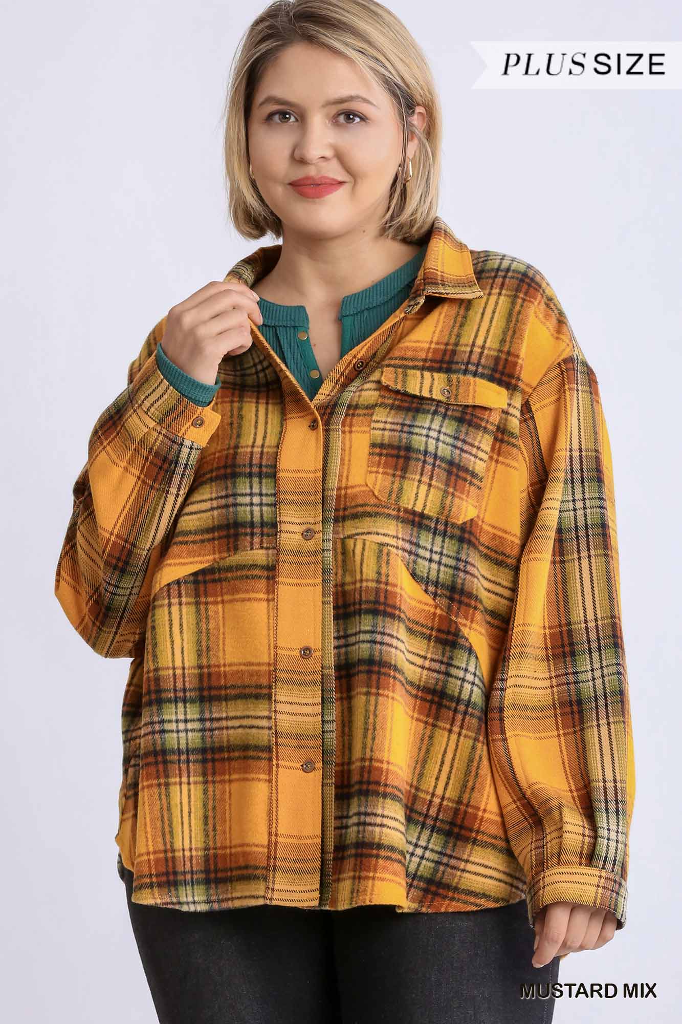 Plaid Collar Button Down Overshirt With Front Pockets product image