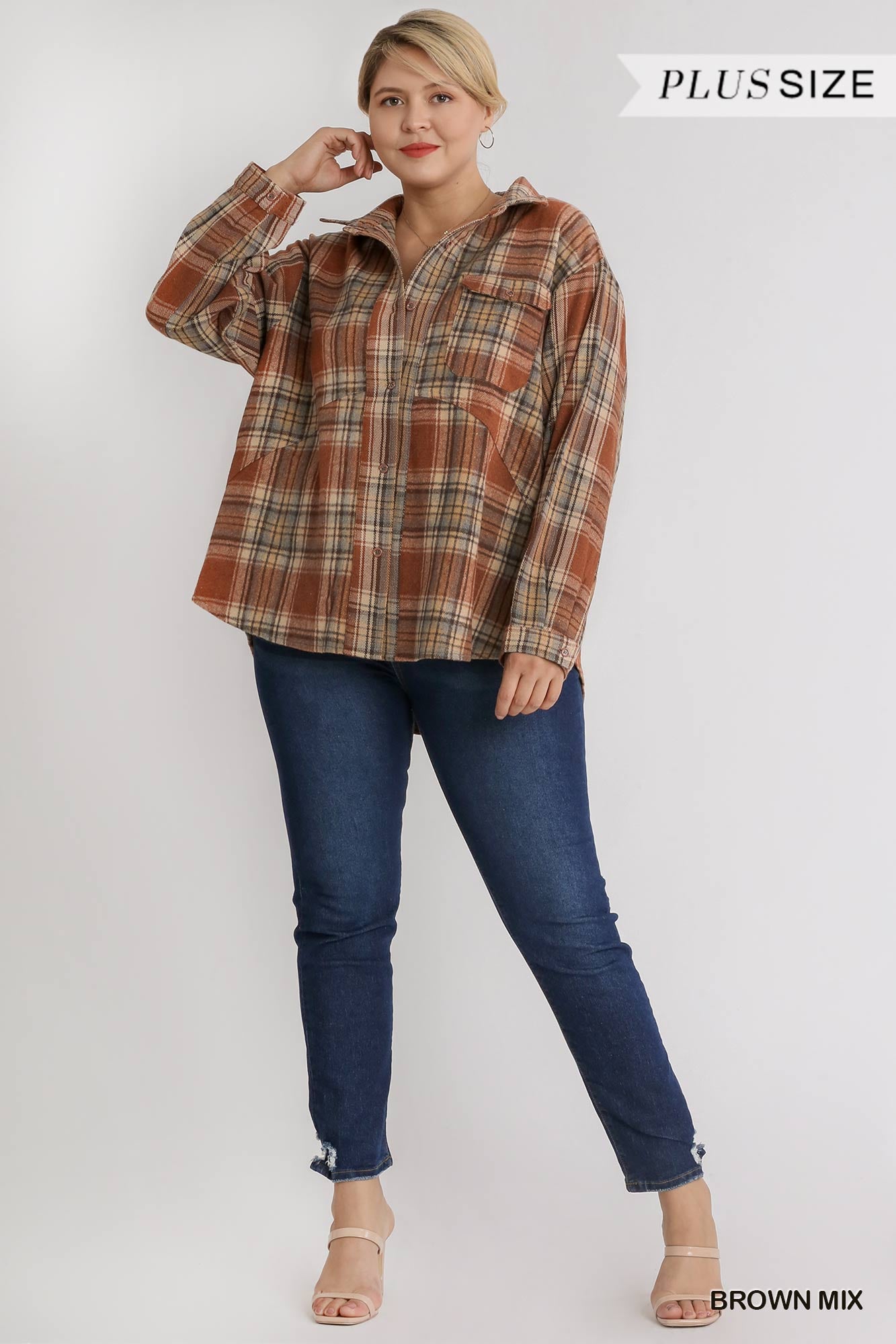 Plaid Collar Button Down Overshirt With Front Pockets product image