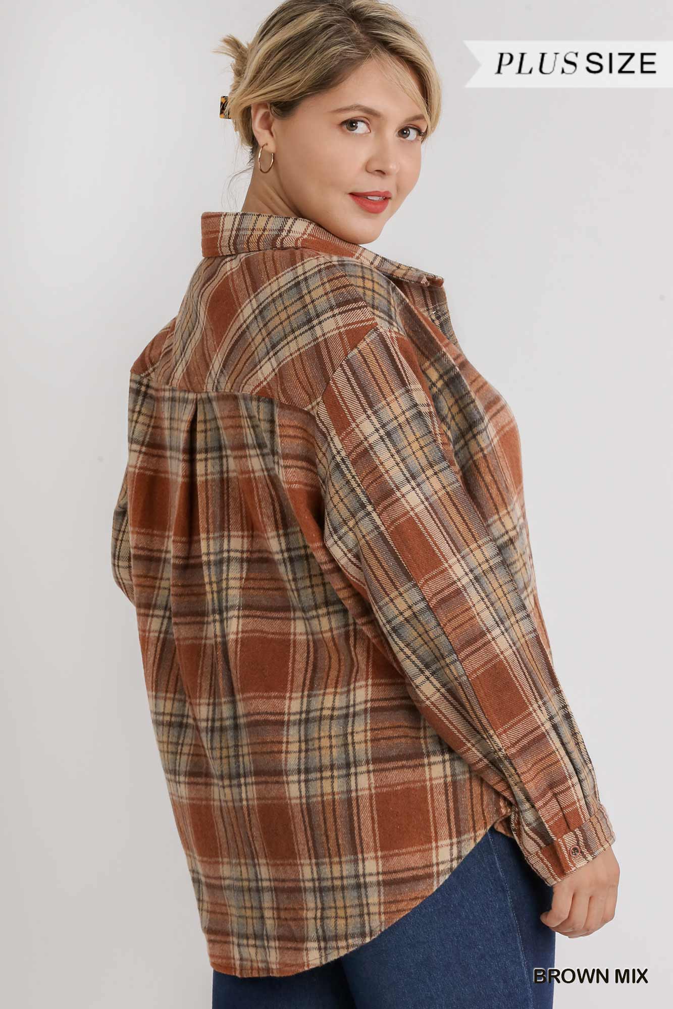 Plaid Collar Button Down Overshirt With Front Pockets product image