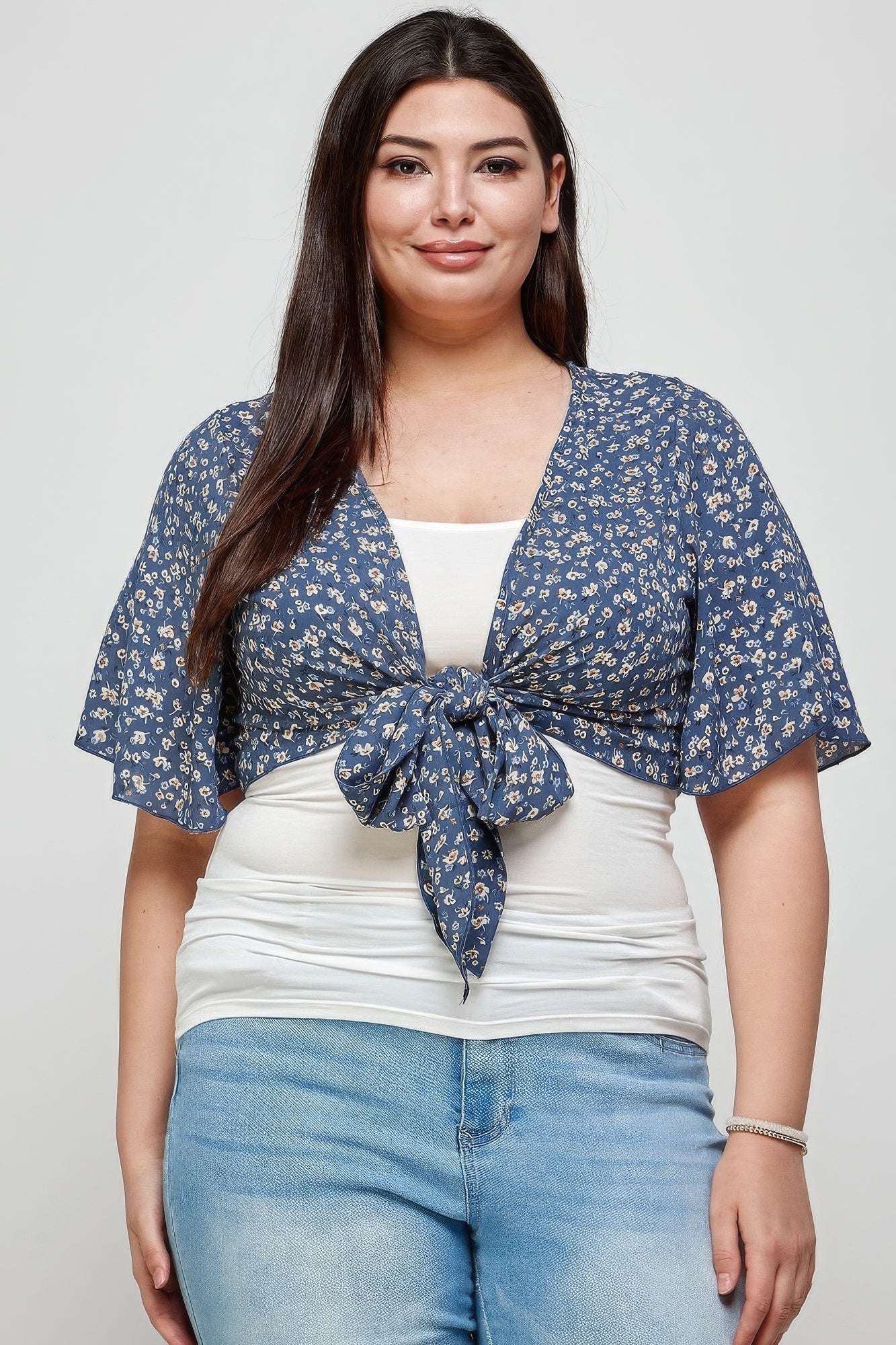 Plus Size Ditsy Floral Print Cropped Bolero Cardigan product image