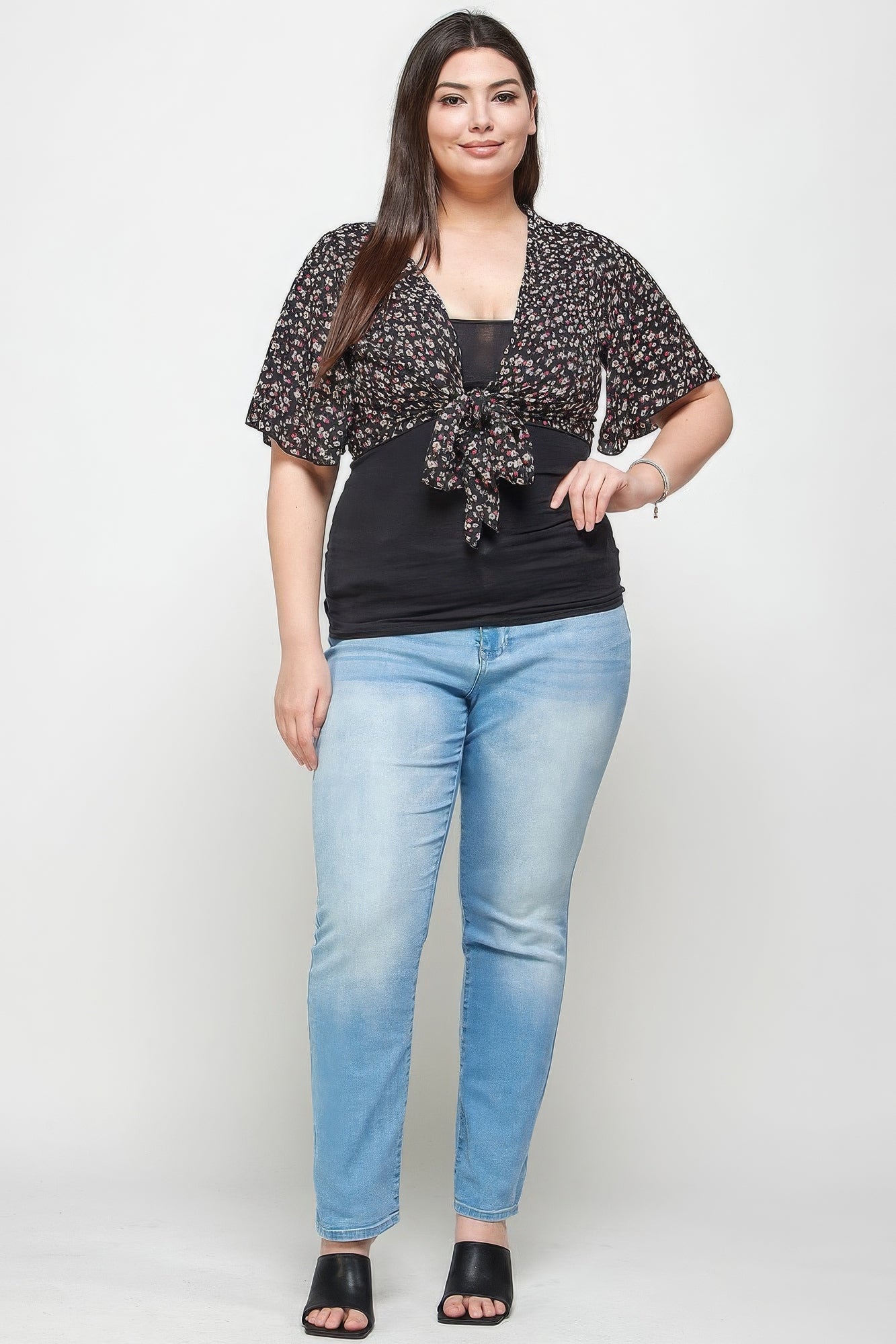 Plus Size Ditsy Floral Print Cropped Bolero Cardigan product image