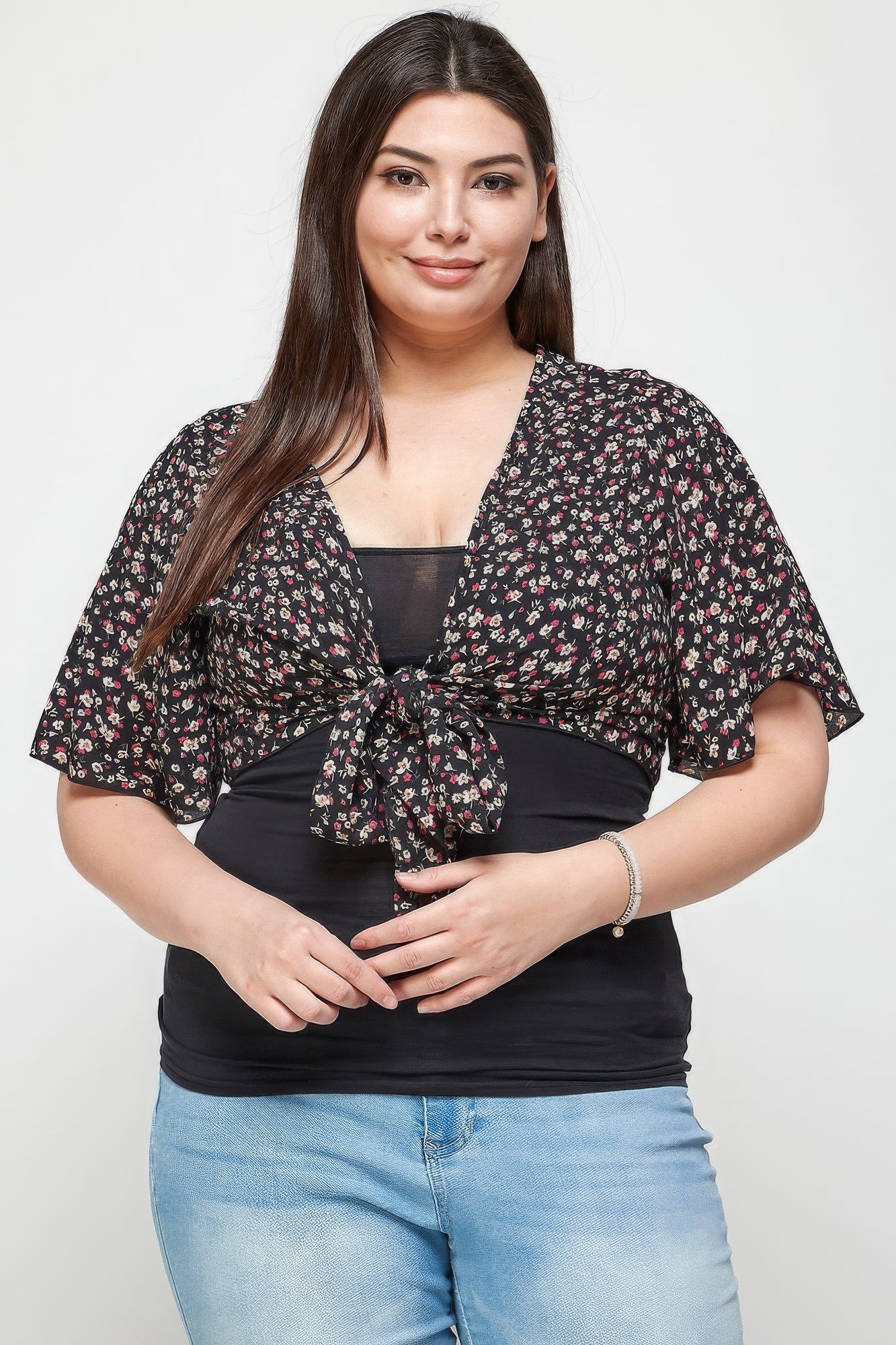 Plus Size Ditsy Floral Print Cropped Bolero Cardigan product image