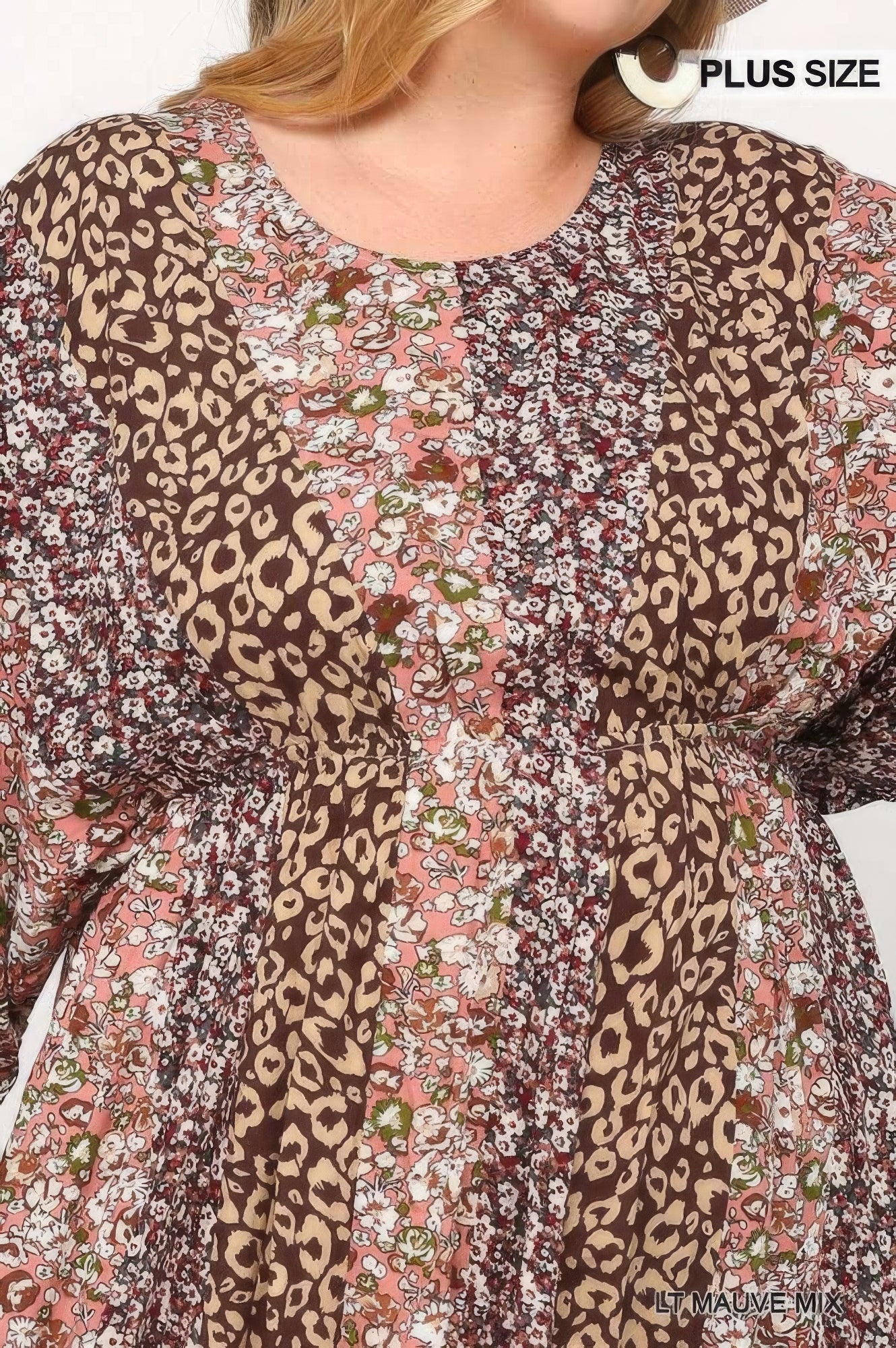 Print Mixed Dolman Sleeve Dress With Side Pockets product image
