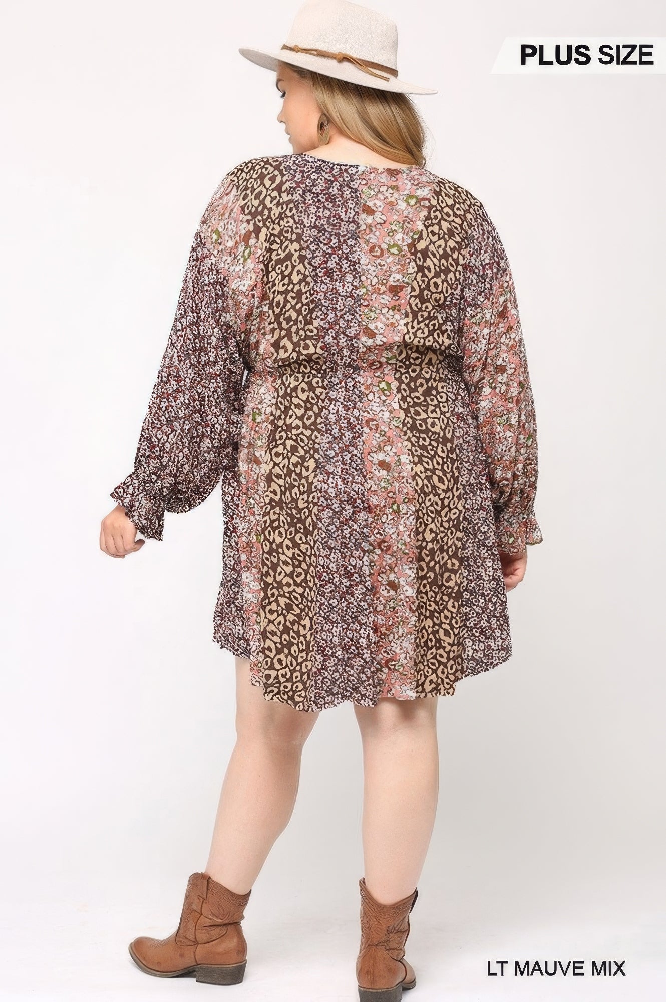 Print Mixed Dolman Sleeve Dress With Side Pockets product image