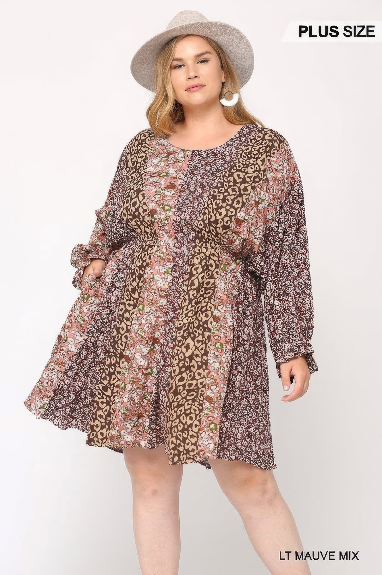 Print Mixed Dolman Sleeve Dress With Side Pockets product image