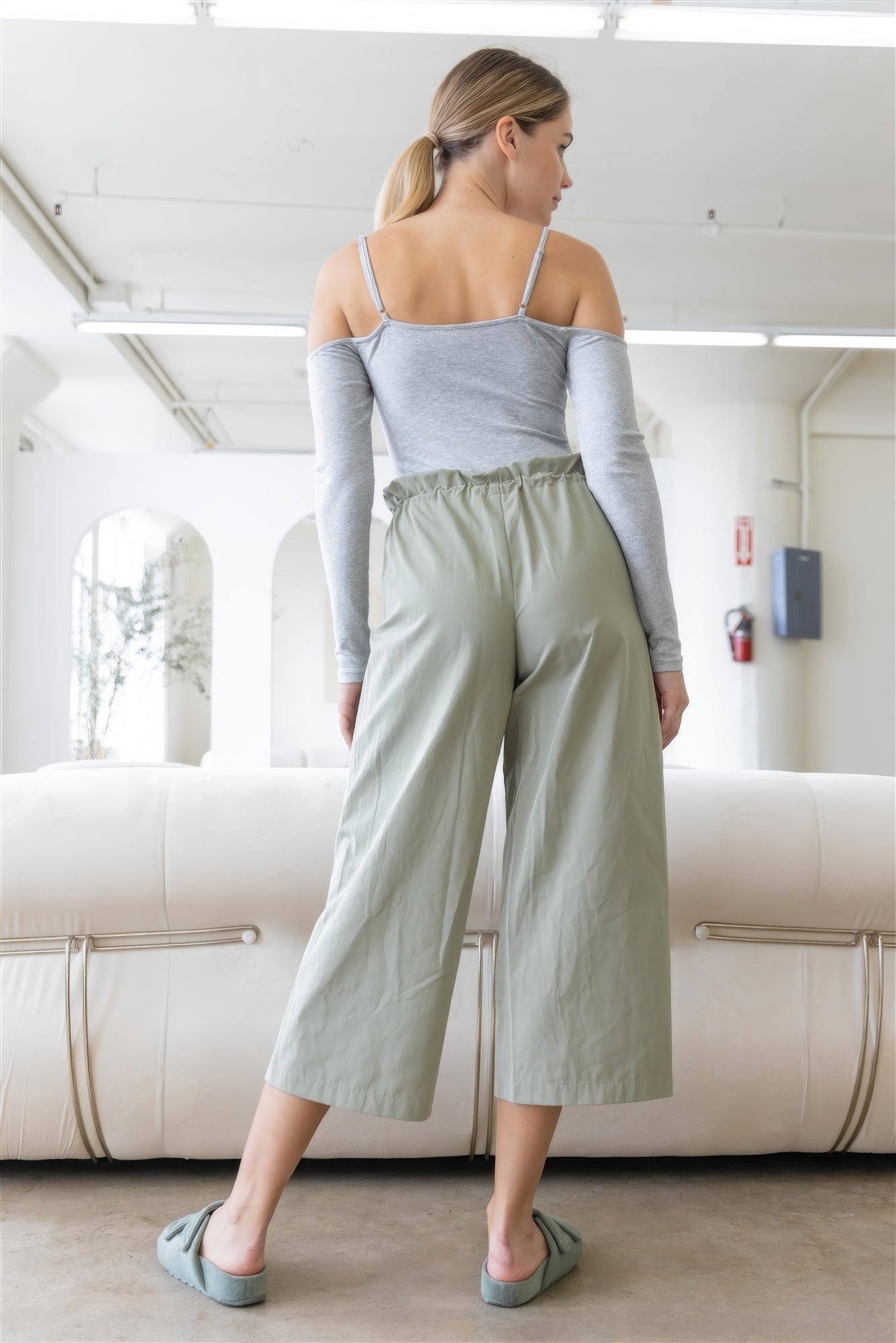 Heather Grey Ribbed Off-the-shoulder Long Sleeve Bodysuit product image