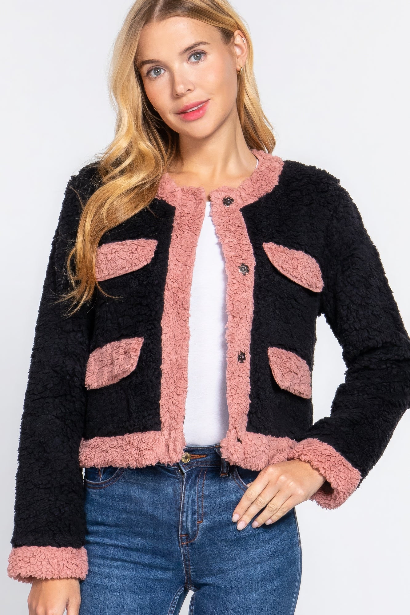 Long Sleeve Pocket Detail Faux Fur Jacket product image