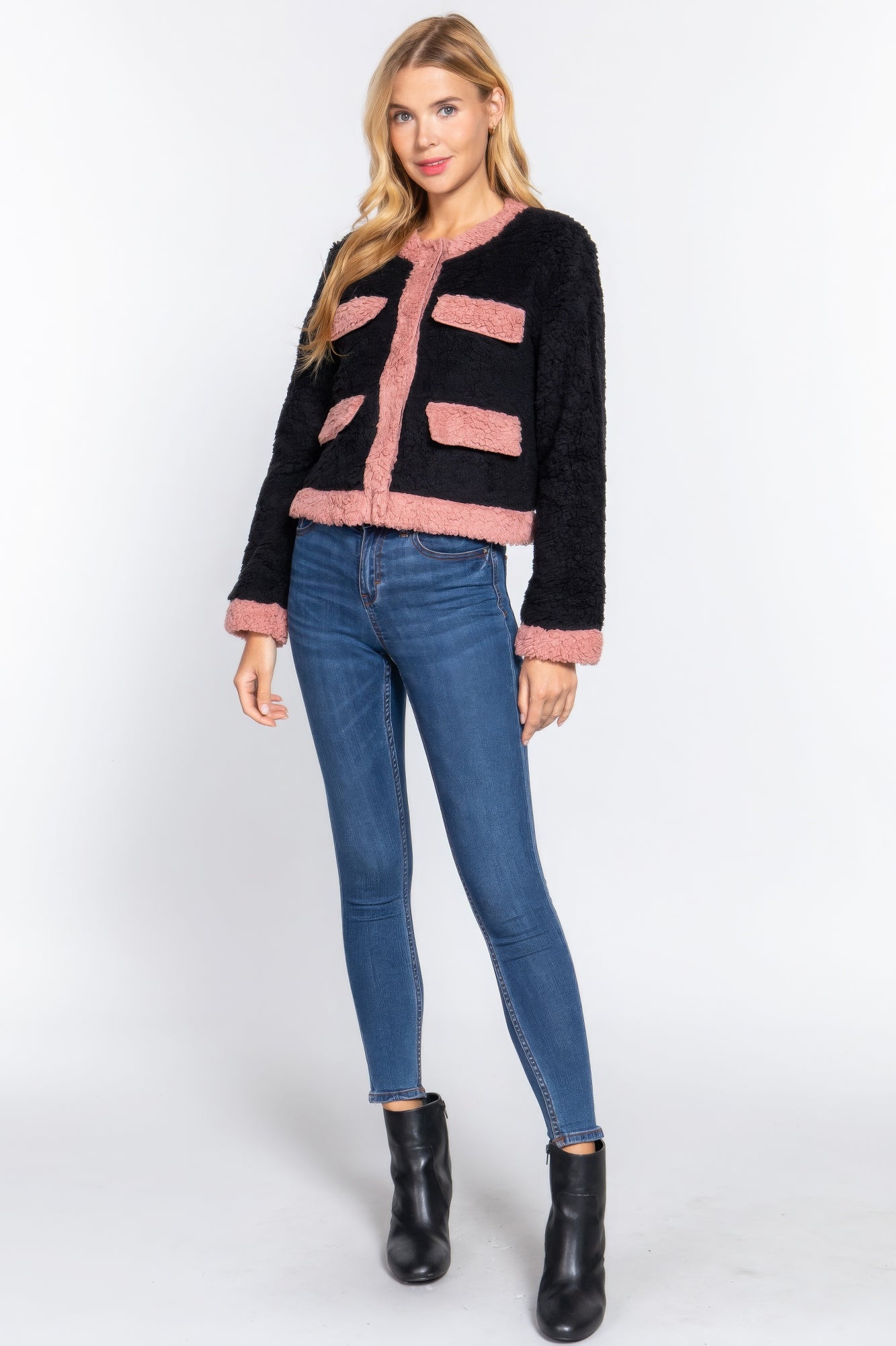 Long Sleeve Pocket Detail Faux Fur Jacket product image
