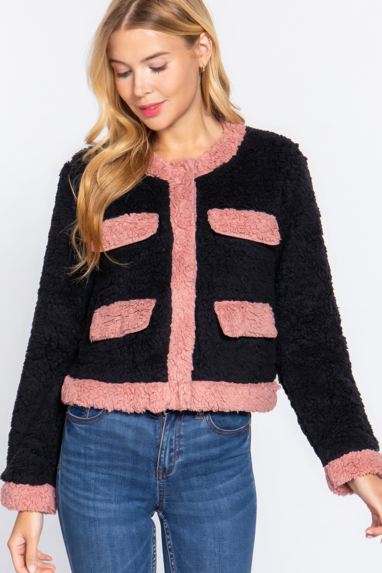 Long Sleeve Pocket Detail Faux Fur Jacket product image