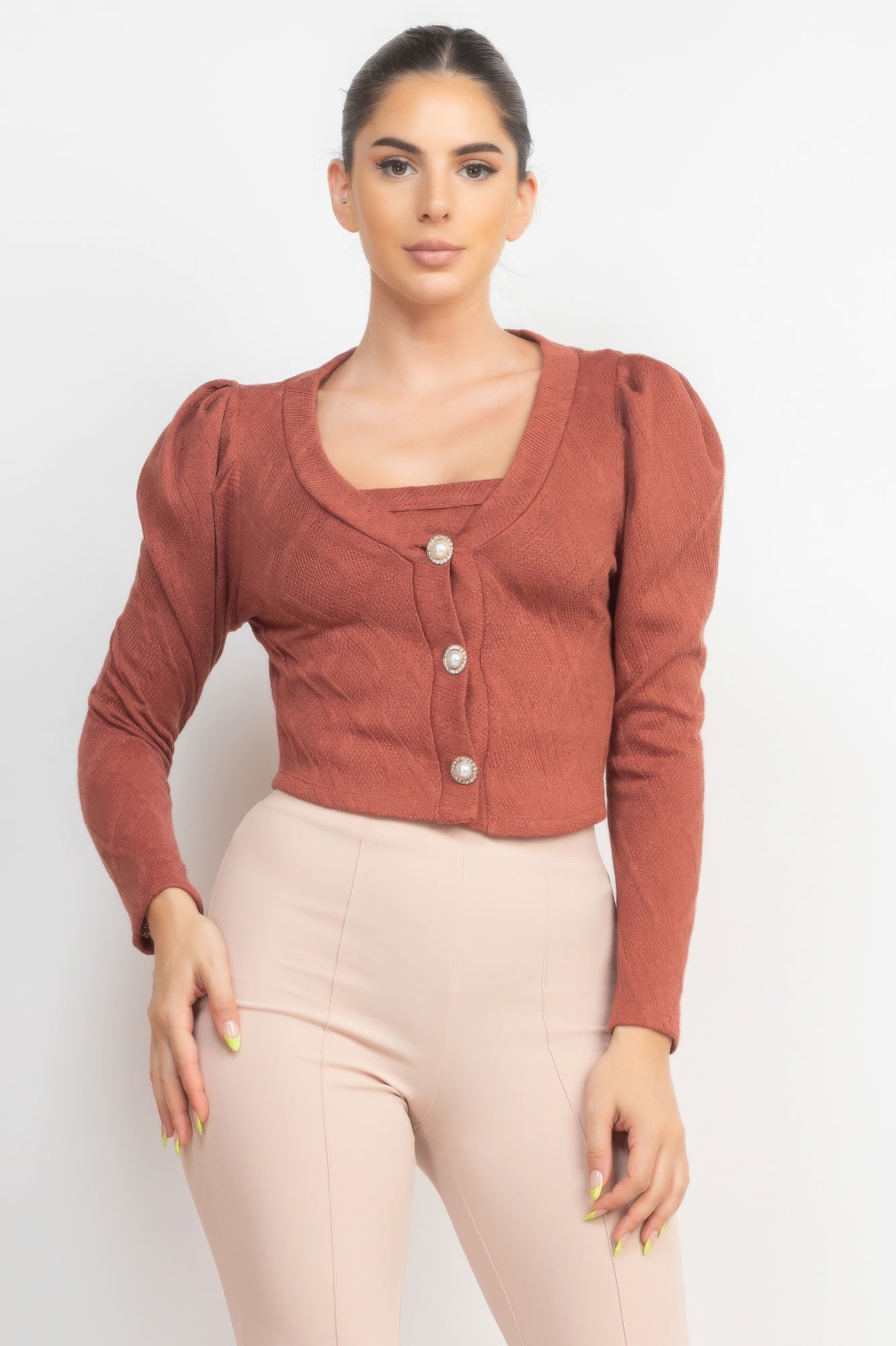 Geometric Cami Puff Sleeves Blazer Top Set product image