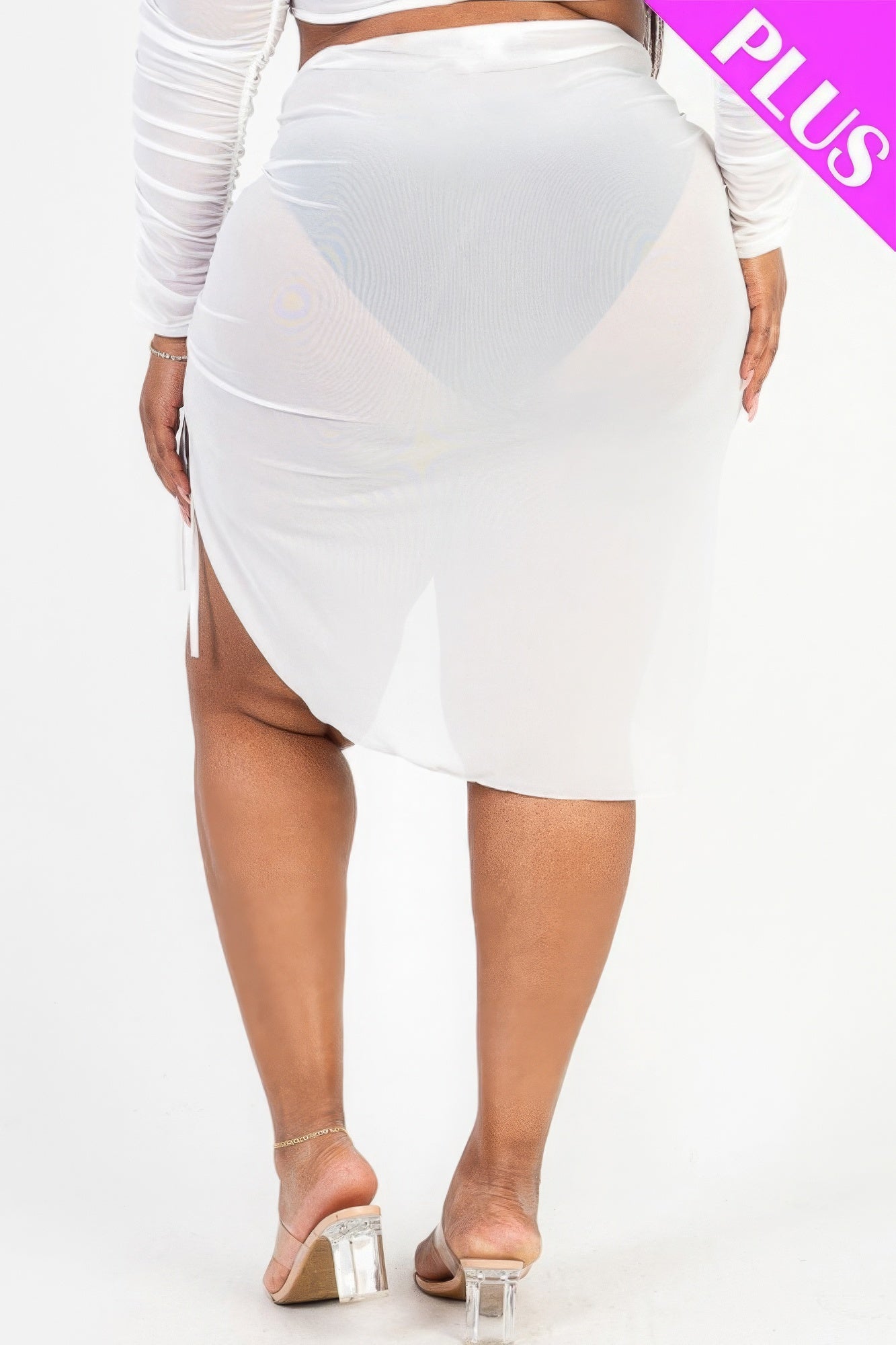 Plus Sexy Sheer Mesh Drawstring Ruched Skirt product image