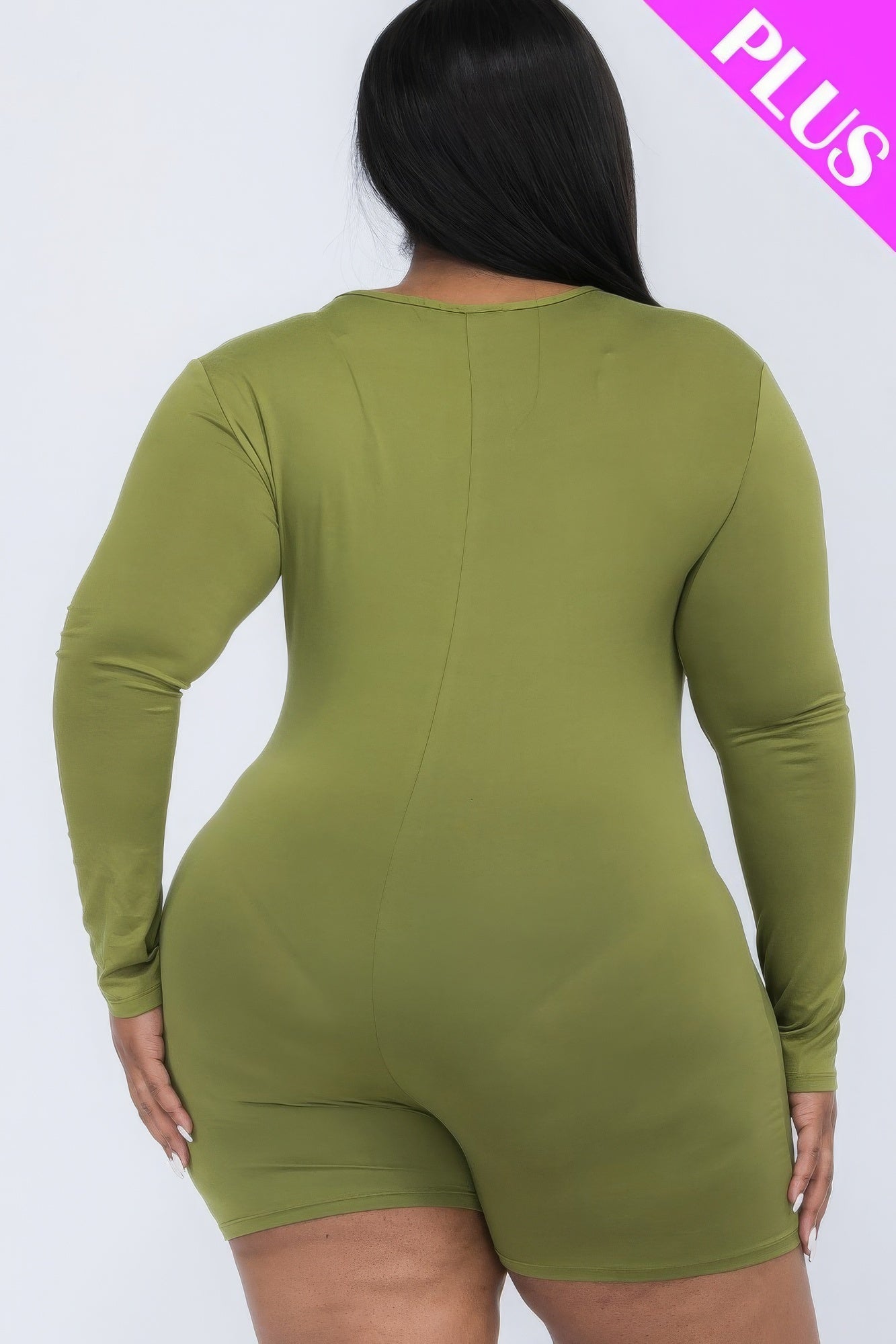Plus V-neck Long Sleeve Bodycon Romper product image