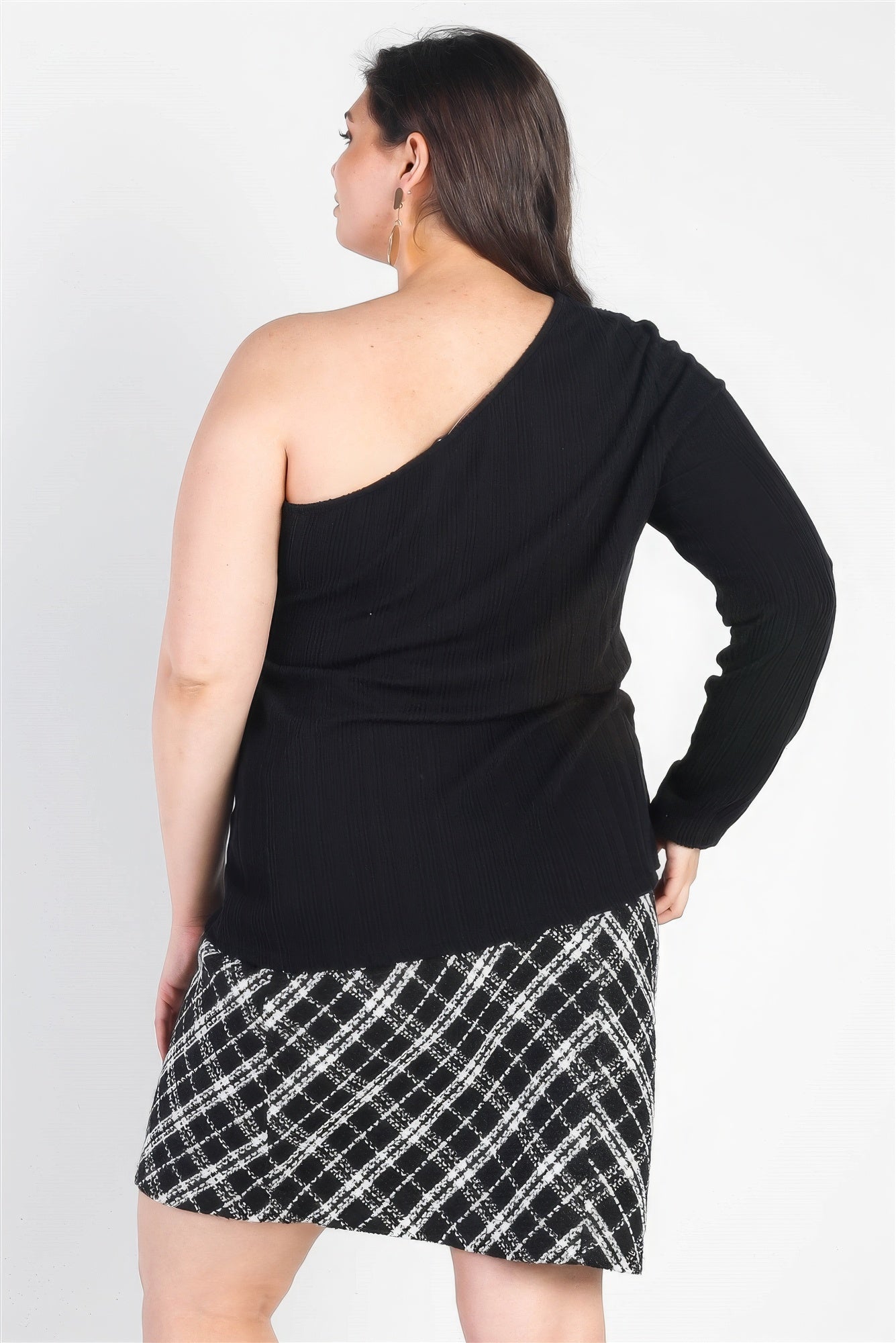 Plus Black Ribbed One Shoulder Top product image