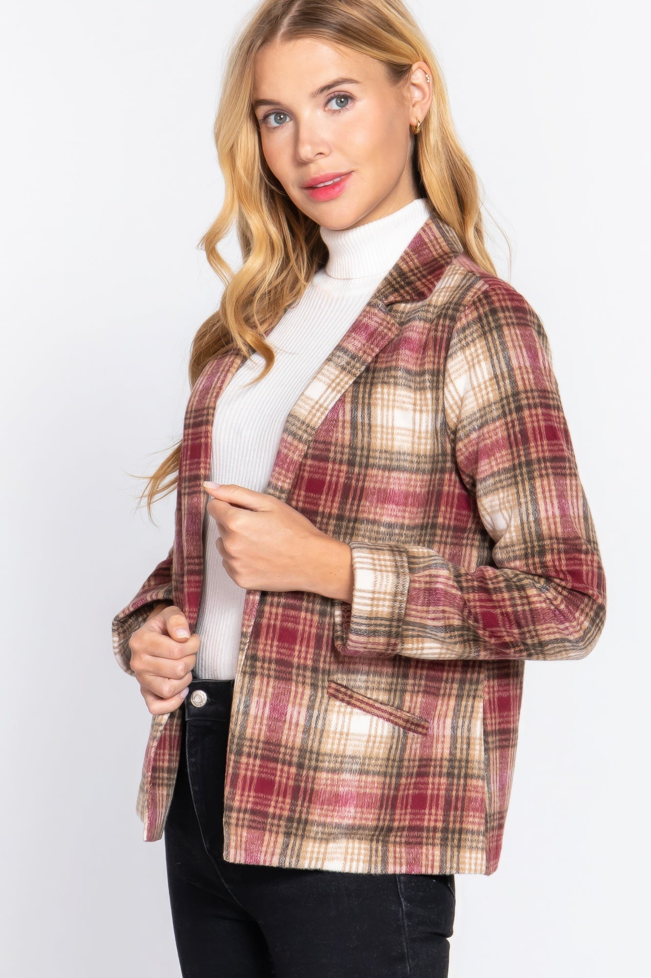 Notched Collar Plaid Jacket product image