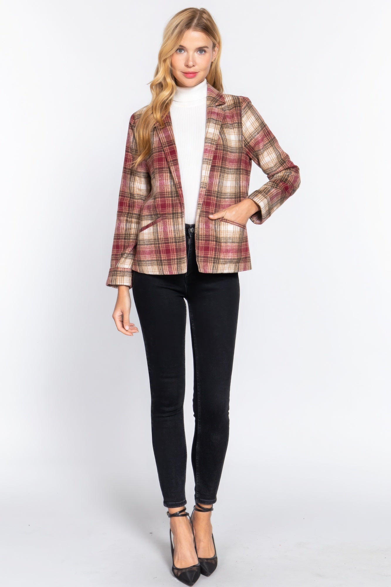 Notched Collar Plaid Jacket product image