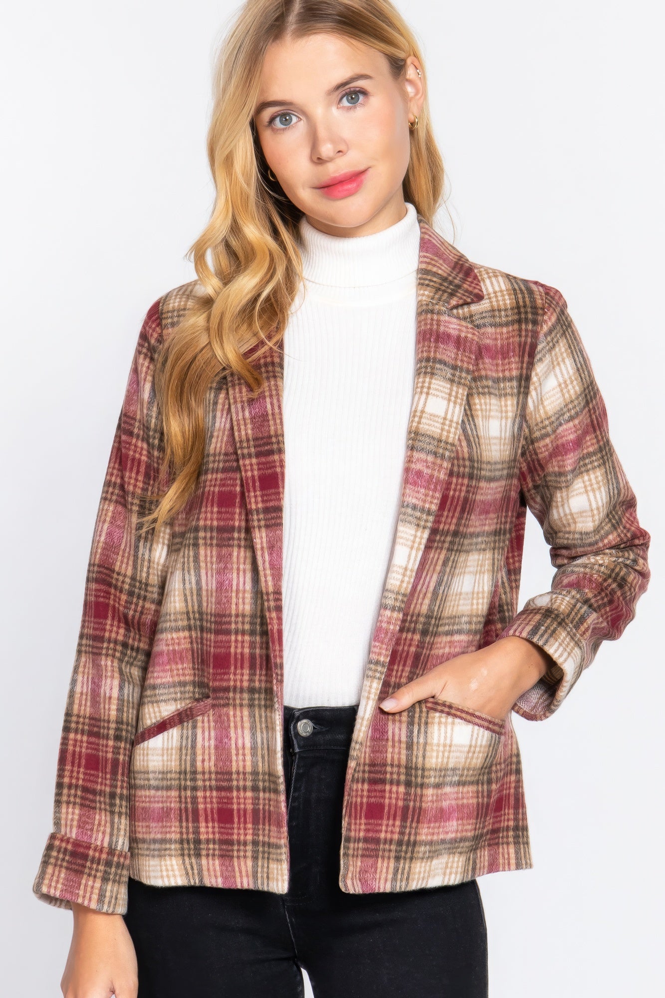 Notched Collar Plaid Jacket product image