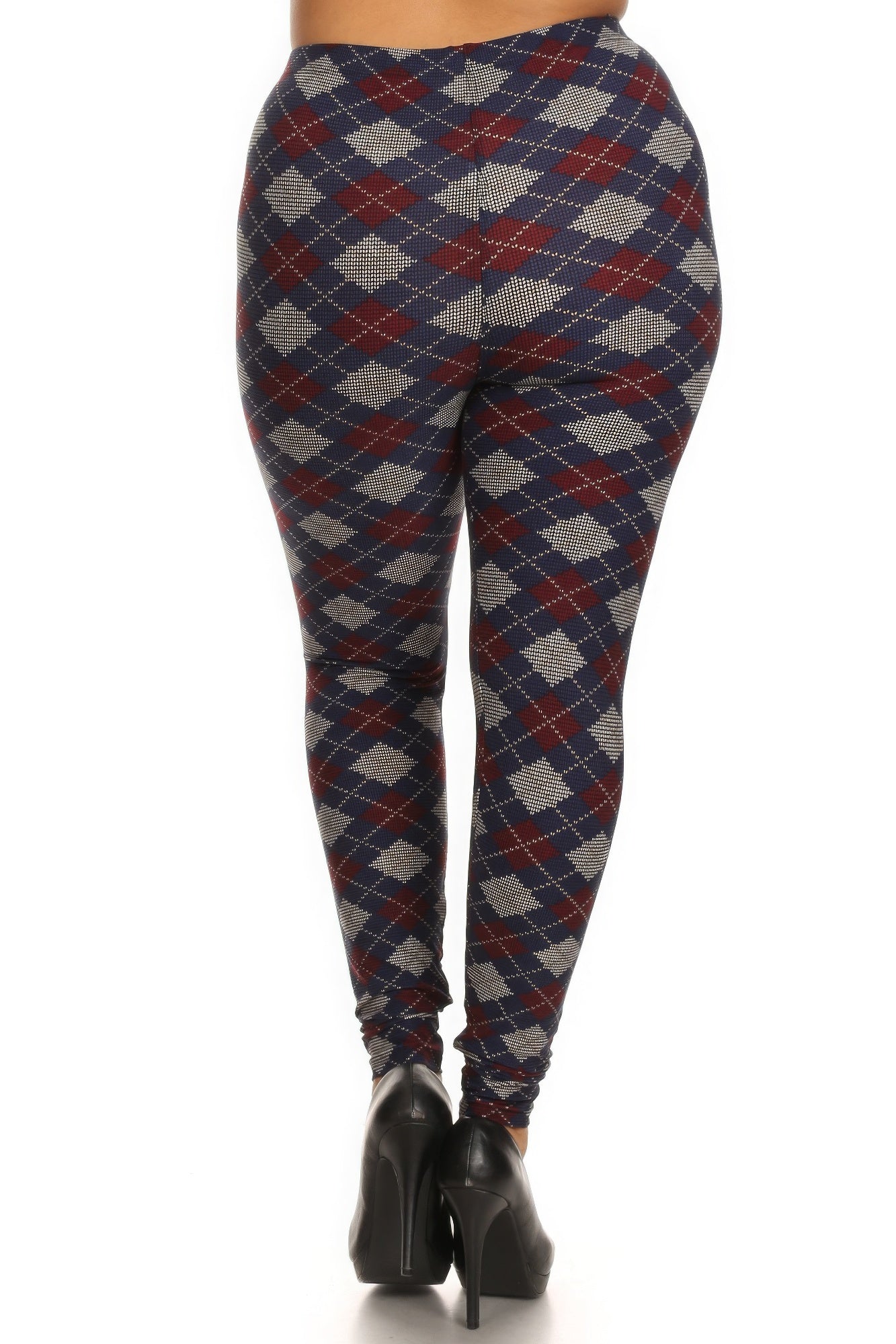 Plus Size Plaid Graphic Printed Knit Legging With Elastic Waist Detail product image