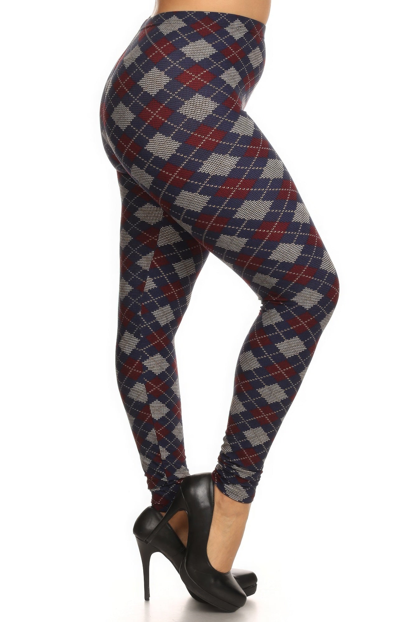 Plus Size Plaid Graphic Printed Knit Legging With Elastic Waist Detail product image