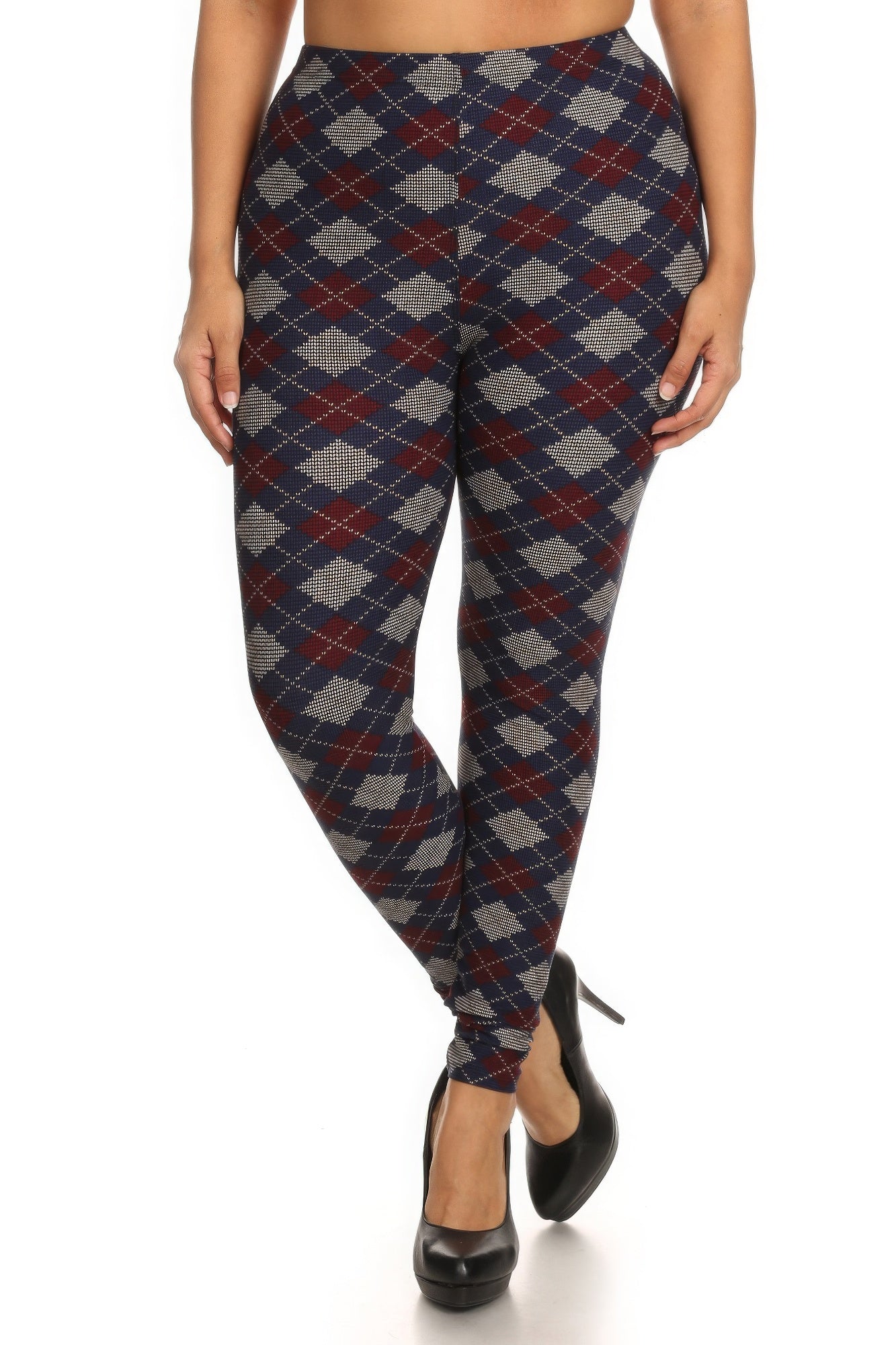 Plus Size Plaid Graphic Printed Knit Legging With Elastic Waist Detail product image
